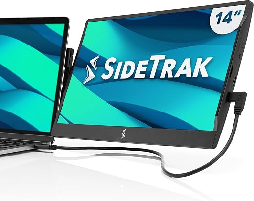 Your Perfect Match SideTrak Swivel 14" Attachable Portable Monitor Extender, FHD TFT Laptop Dual Screen with Kickstand + Unique Swivel Hinge, Compatible with Mac, PC, Chrome, Powered by USB/Mini...