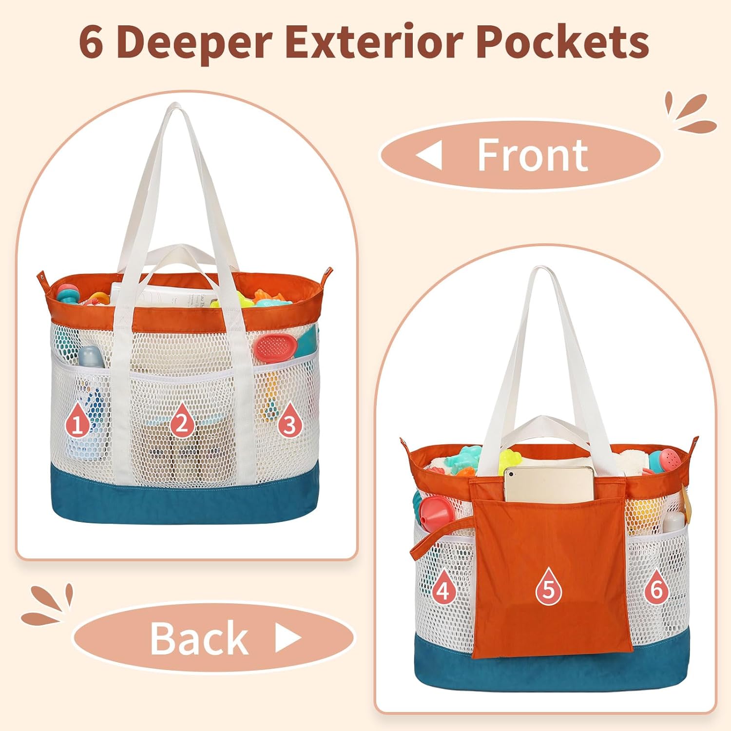 Mesh Beach Bag, Extra Large Beach Bags for Women, Lightweight Foldable Sandproof Tote Bag for Family & Vacation - Image 4