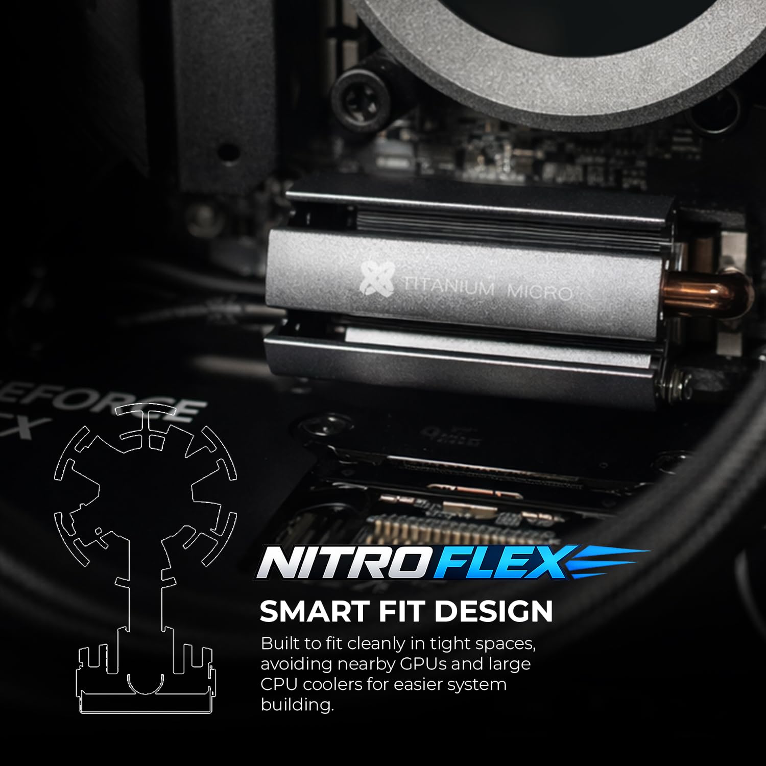 Titanium Micro NITROFLEX SSD Heatsink M.2 NVMe Cooler Heatsink for SSD 2280 Built-in 30mm PWM Cooling Fan for PC Desktop