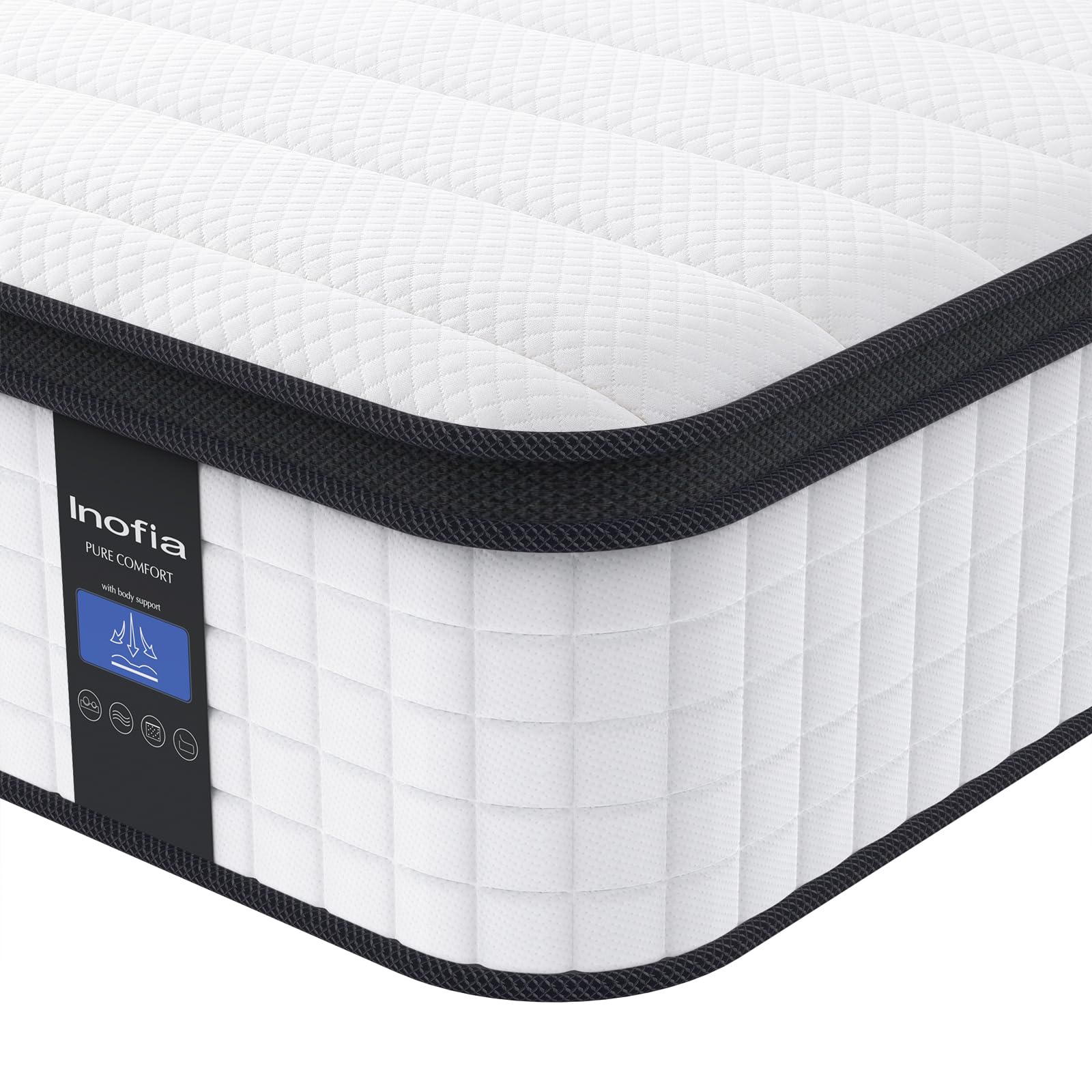 Inofia Twin Size Mattress, 14 inch Hybrid Twin Mattress in A Box,Ultra Comfort Memory Foam Layer, Medium Feels, Cooling Breathable Cover,Low Motion