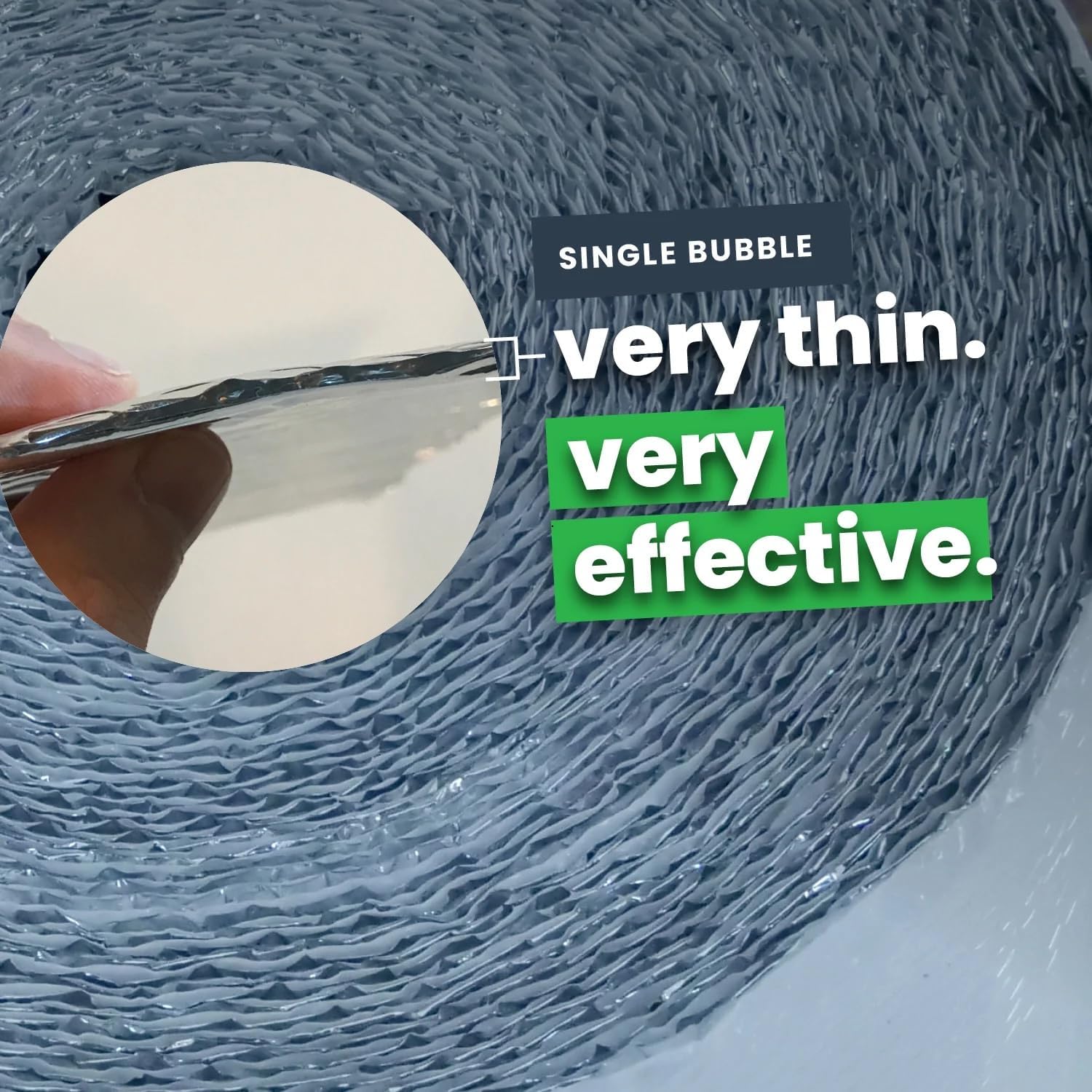EcoFoil Single Bubble Insulation Roll 48" x 125' (500 sq. ft.), 3.175mm Thick, White/Foil, Made-in-USA Single Bubble Reflective Foil Insulation Roll Reflects 96% Radiant Heat, Radiant Barrier