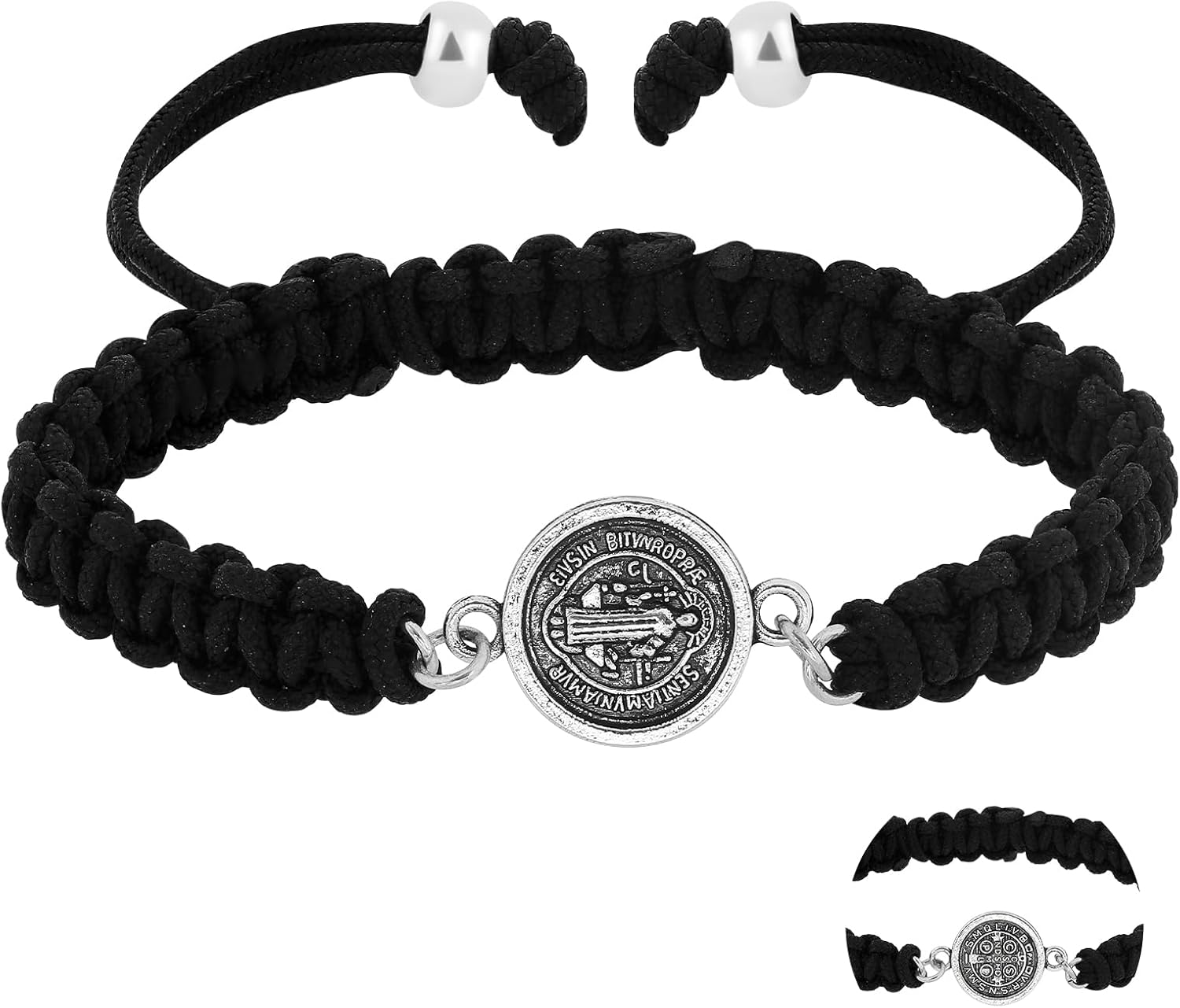 Saint Benedict Medal Bracelet: St Benedictine Catholic San Benito Double-Sided Handmade Adjustable Braided Rope Bead Bracelets Luck Blessing Protection Jewelry Friendship Gift for Women Men