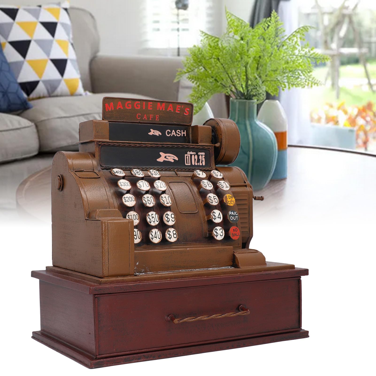 Caisse enregistreuse vintage style rétro multifonction pour bureau, marron