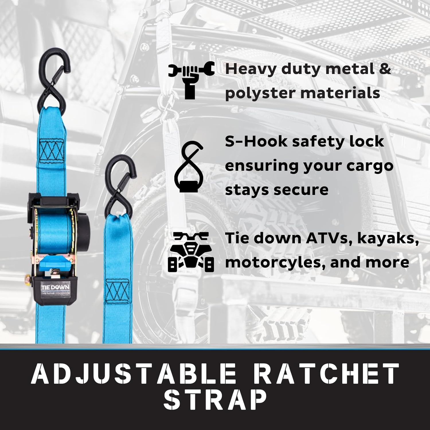 Tie Down 2 in. x 10 ft Blue Heavy Duty Retractable Ratchet Strap, 2-Pack Kit - 3000 lbs. Breaking Load Limit - Image 4