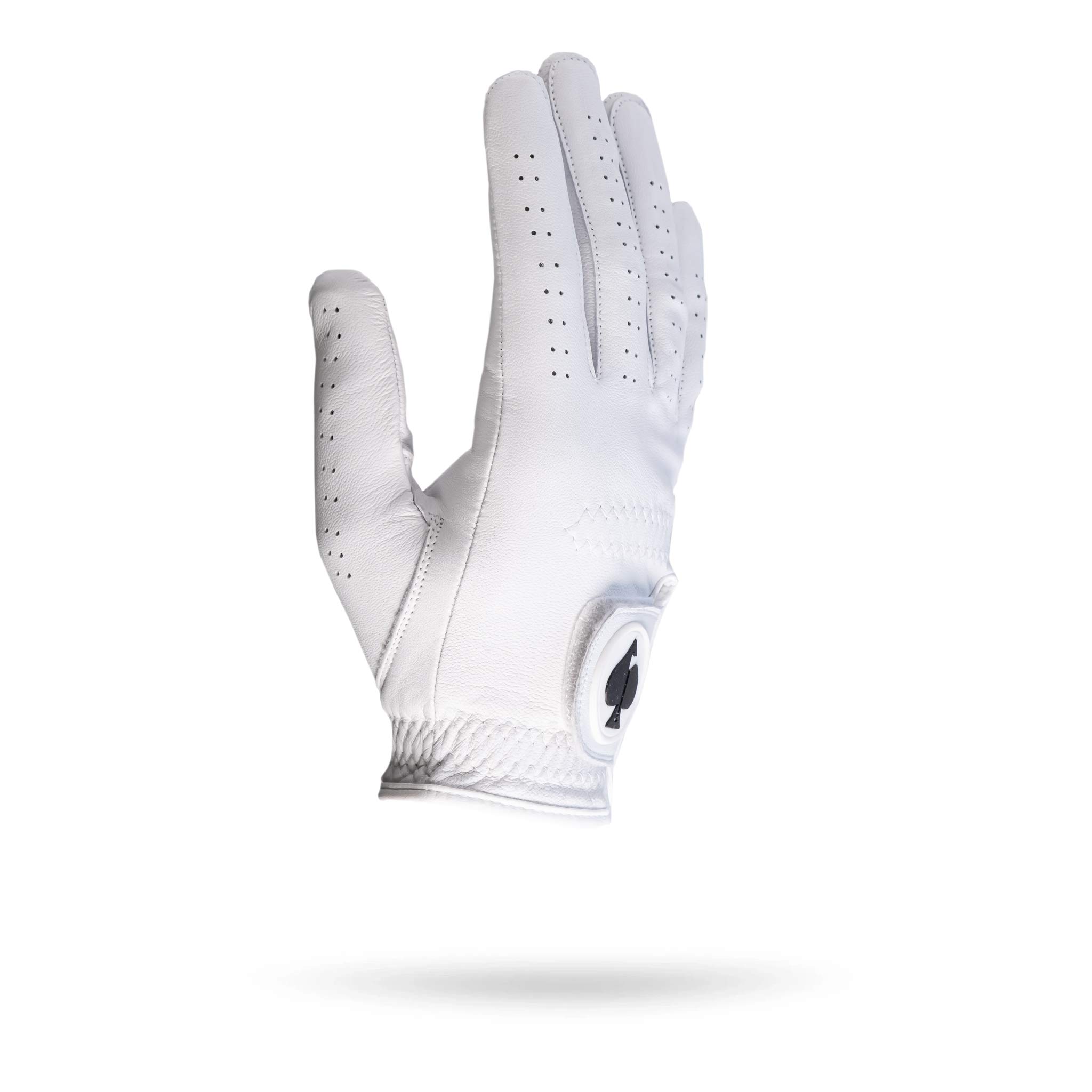Pins & Aces Signature Premium Tour White Golf Glove - Genuine Cabretta Leather, Long-Lasting Durable Golf Glove for Men or Women - Great Value, Premium Leather Golf Glove Left & Right Hand