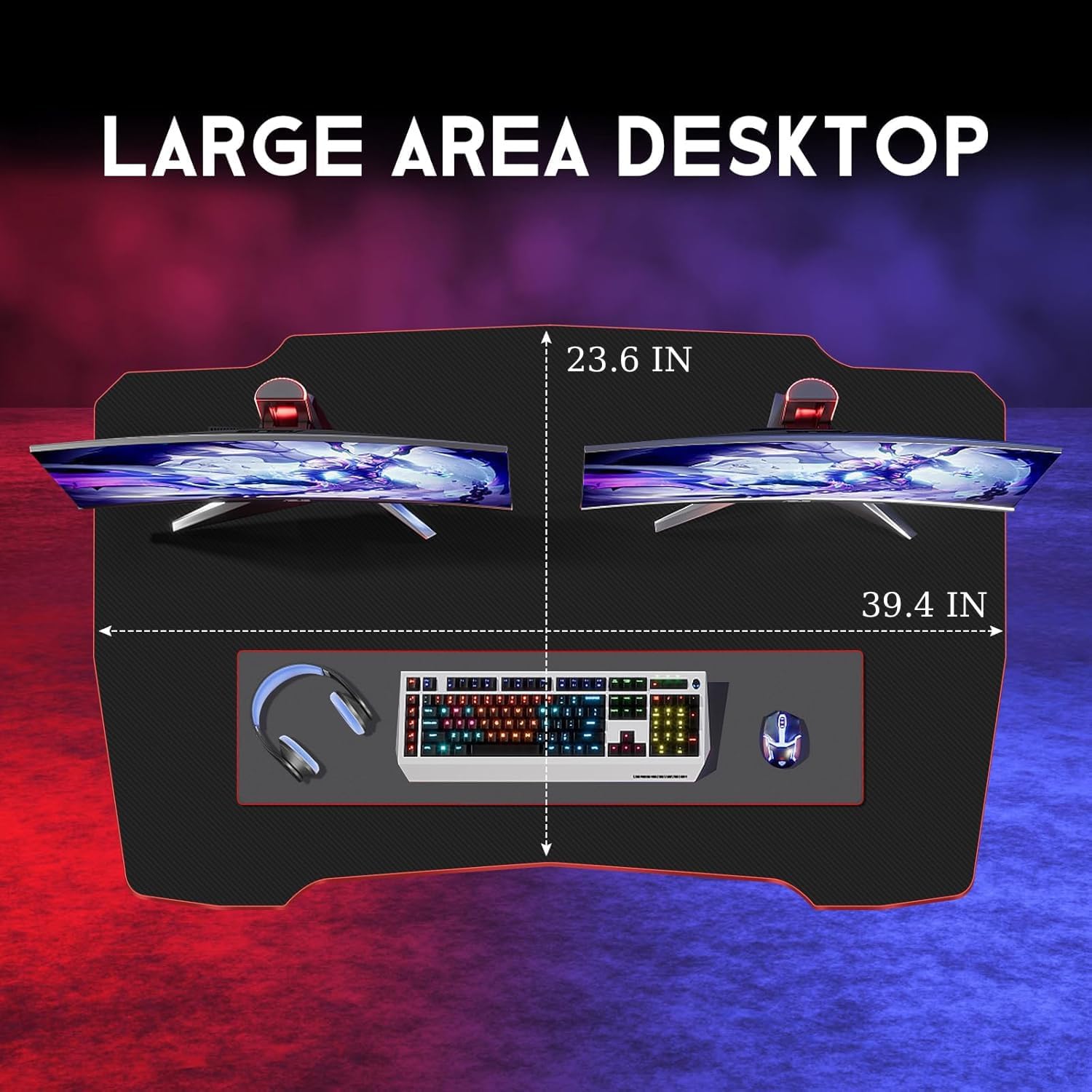 39 Inch Z-Shaped Computer Desk with Headset Hook - Ergonomic Small Gaming Table, MDF Desktop and Metal Frame, Red