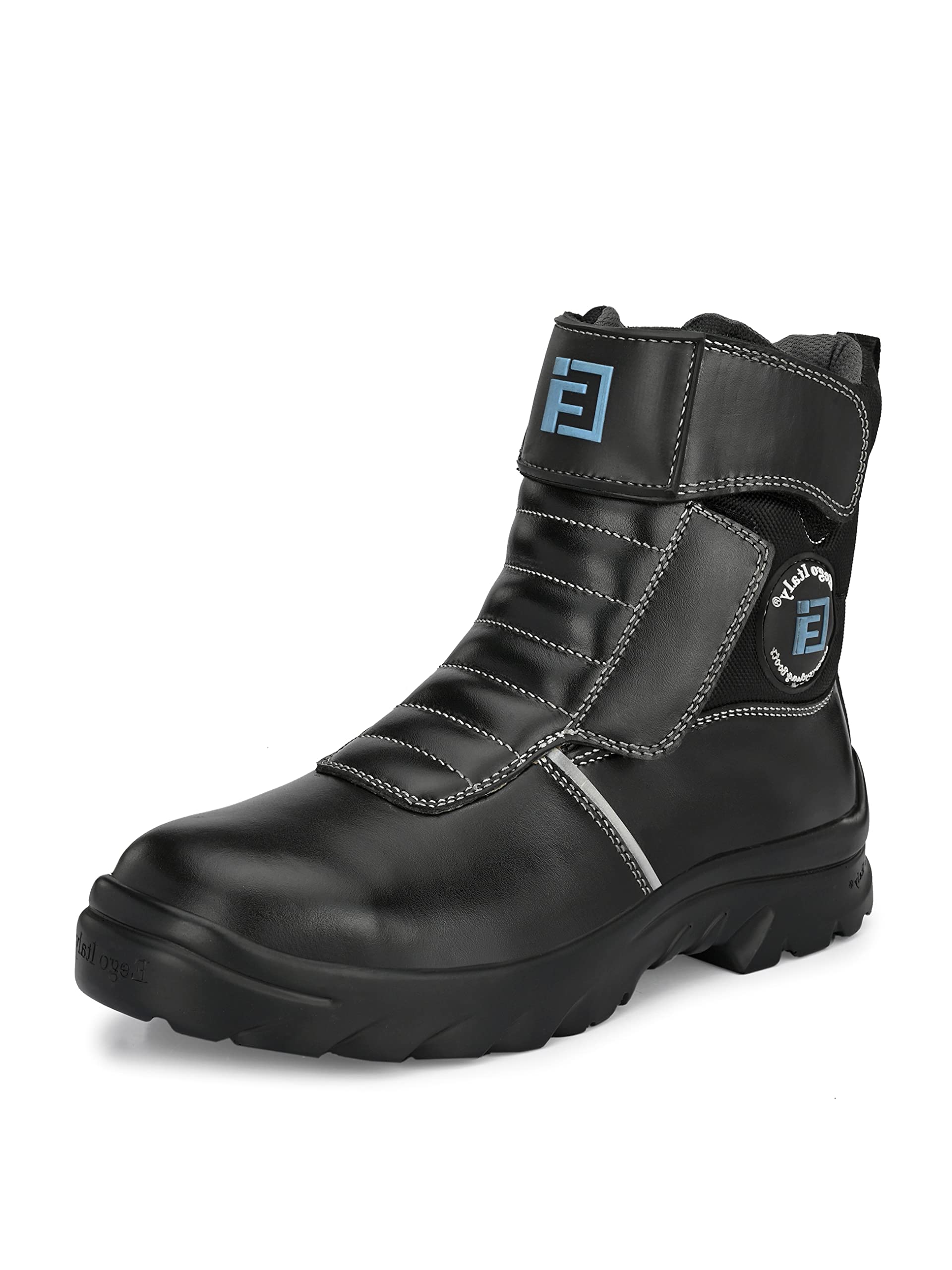 Eego ItalyDelta, Water Resistant Biker boot/Motorcycle riding boot, real leather upper & anti slip sole with steel toe protection, padded in socks, 3M Reflectors,lace free and walkable with shin and ankle protection_DELTA-BLACK-10