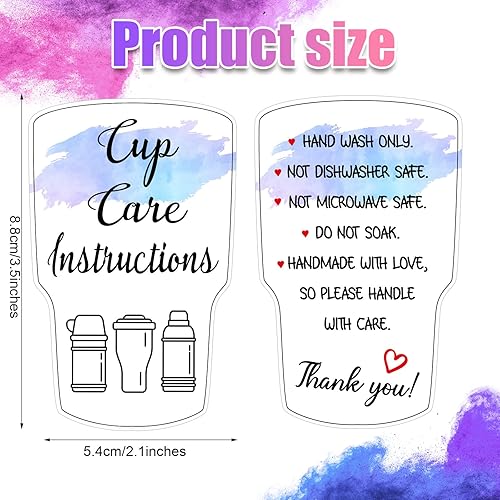 Miniatura 2 de Sureio 200 piezas de tarjetas de taza de vaso, instrucciones de cuidado de la taza, inserción de taza de cuidado del vaso para negocios,