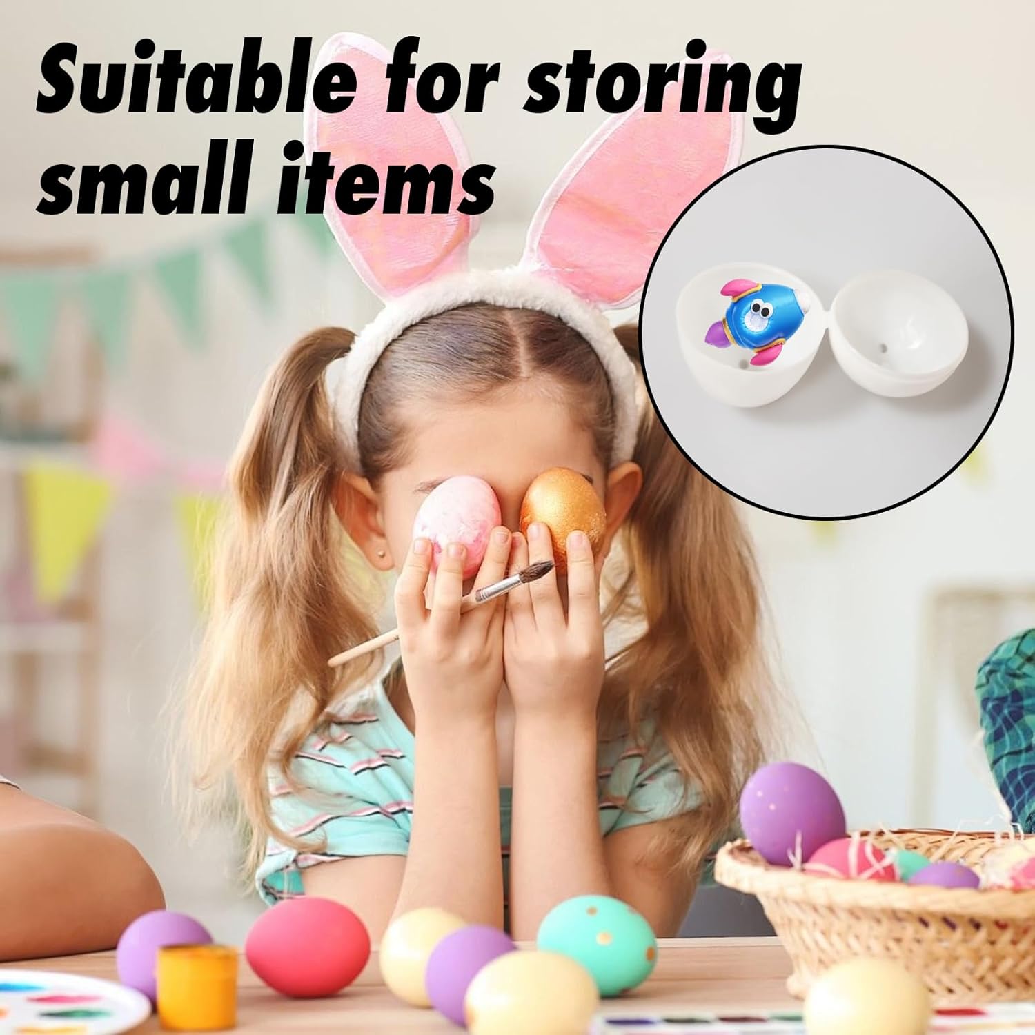 300 Pcs DIY Easter Eggs 1.7 x 2.2 Inch Fillable Blank White Empty Plastic Eggs Easter Basket Stuffers Bulk for Hunt Theme Party Favor Classroom Prize