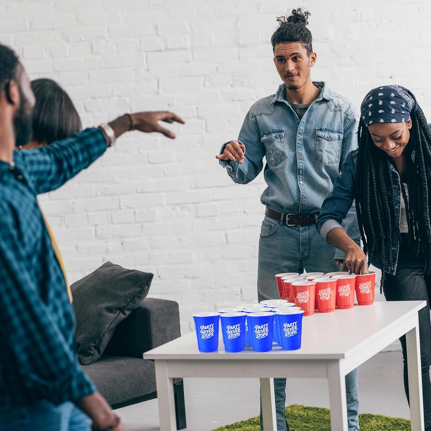 60PCS Cup Pong Game Set - 16 Oz Red & Blue Plastic Party Cups for Party Games, College Parties, Graduation Parties, Seasonal Parties, Family Gatherings and Back to School Events (red+blueS1)