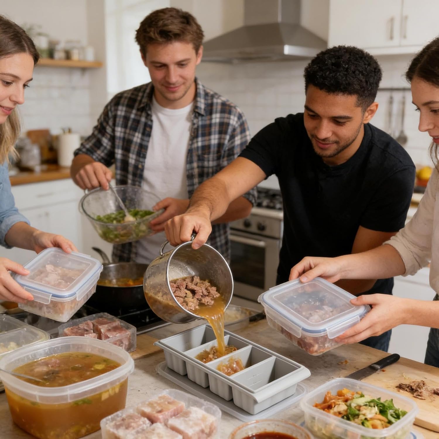Silicone Freezer Tray - 2 4 Grid Airtight Containers for Food Storage | Cube Mold with Sealed Lid & Easy Release Compartments for Broth, Soup, Leftovers, Sauce, Meal Prep, Freezing, Baking, K