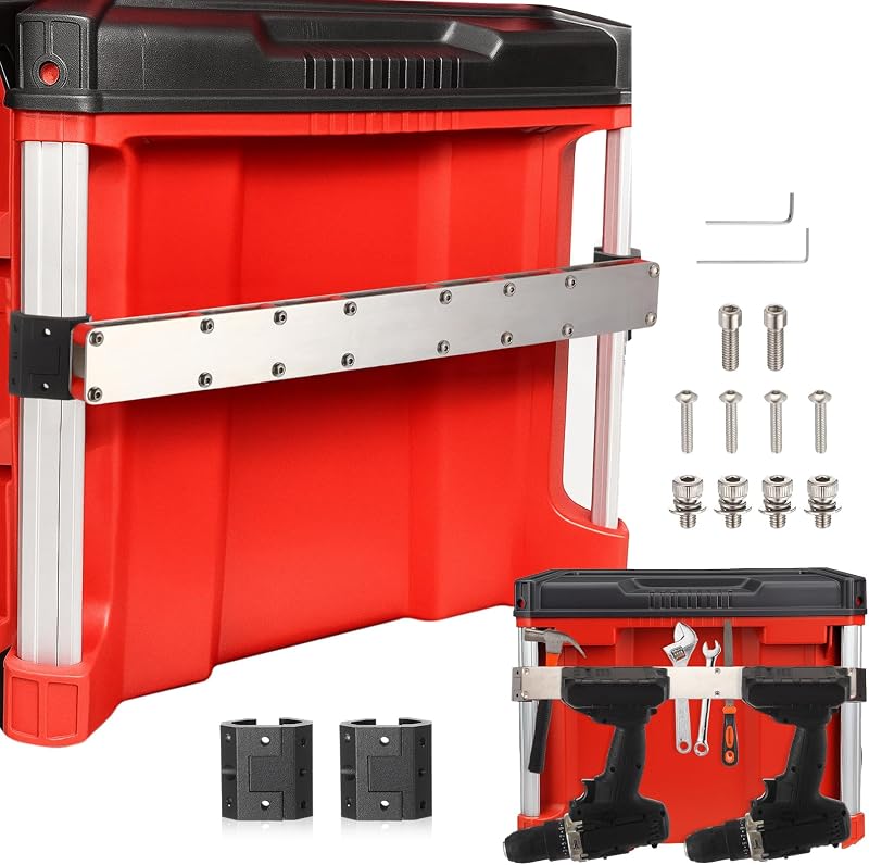 Power Drill Holder Compatible with Milwaukee Packout Toolbox Accessories Tape Measure Tool Holder Hanging Screwdrivers Wrenches on the Side for Toolbox No Drilling Organizer