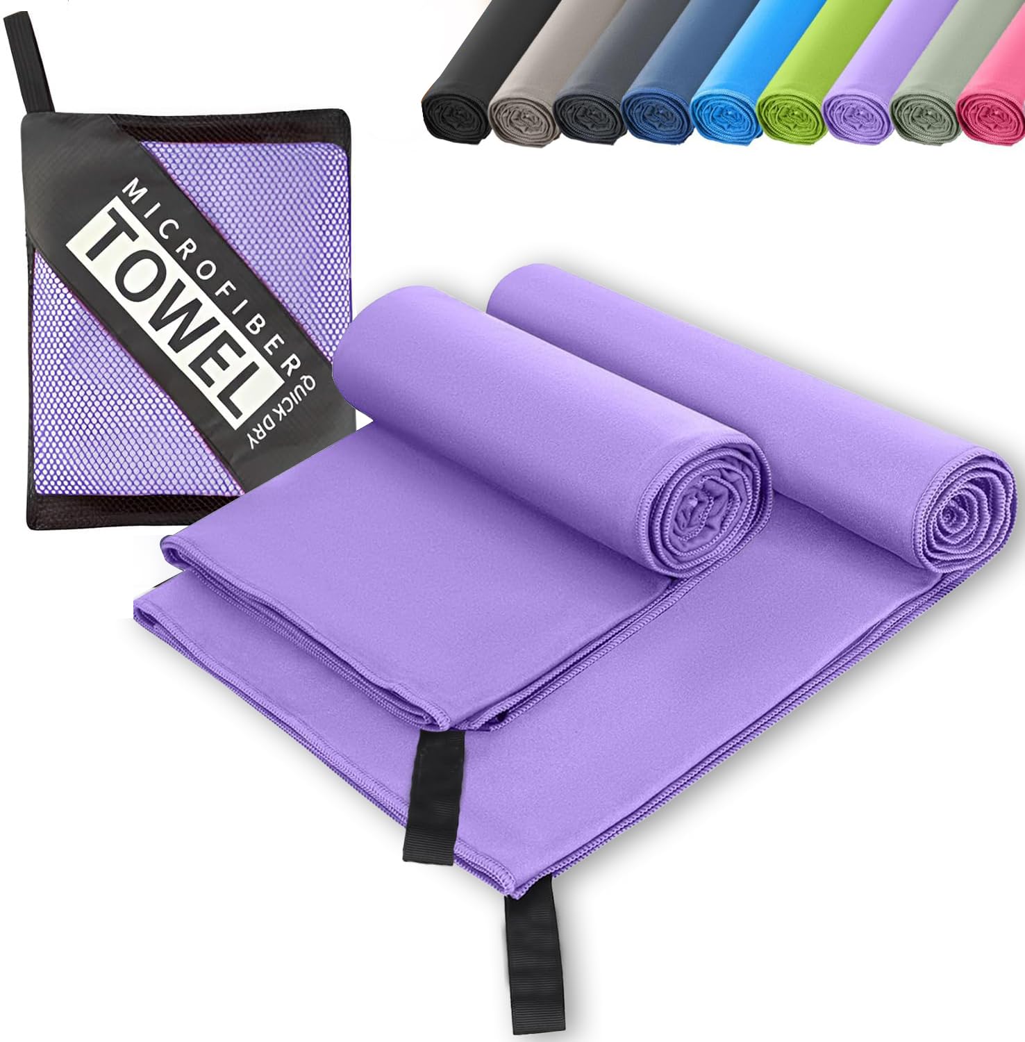 Microfibre Towel - Quick dry Lightweight Absorbent Travel Towel ，Beach Towel Perfect for Sports Beach Gym Swimming，Cycling,Yoga, Camping ，Hiking (2, Purple)