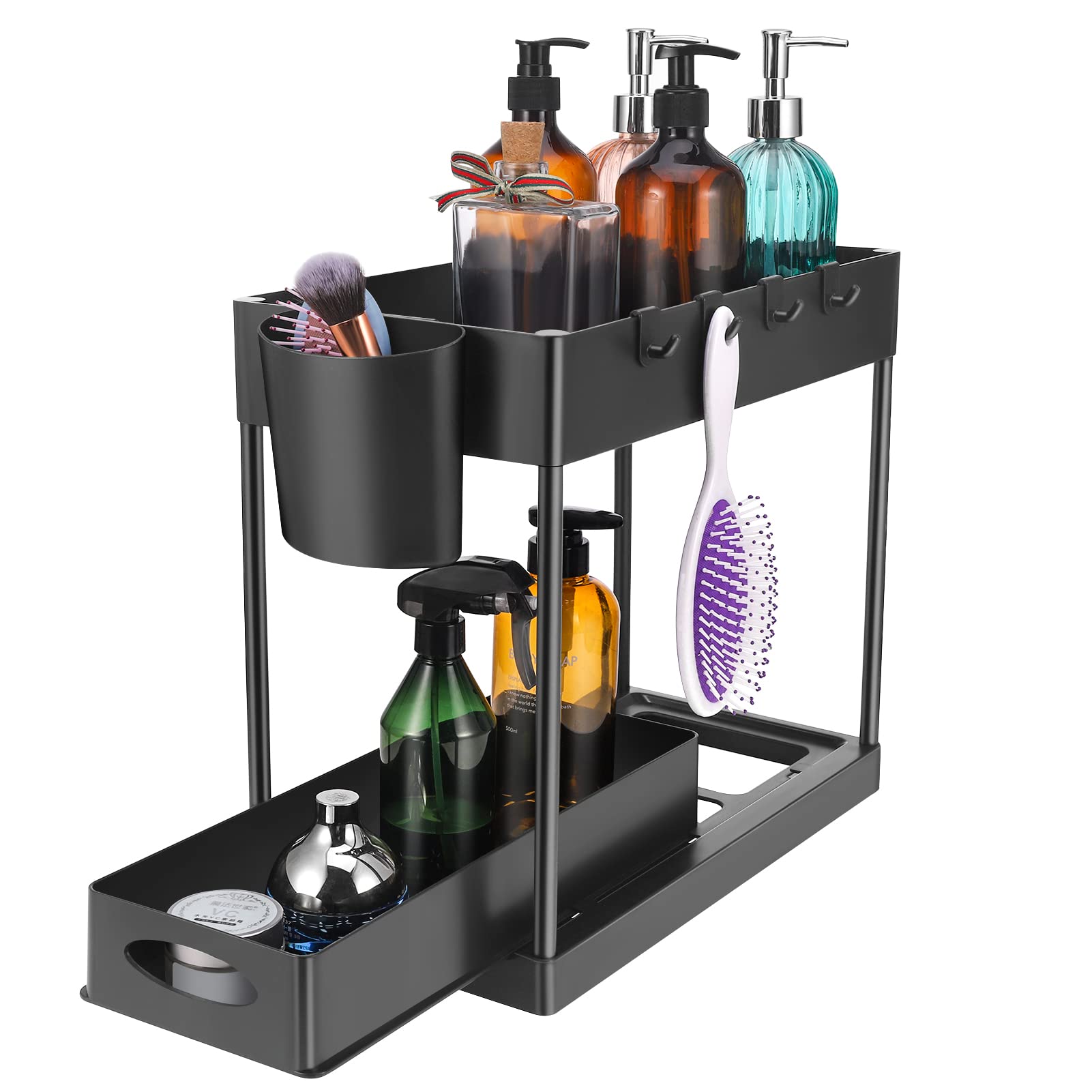 olyee Under Sink Organizer, 2-Tier Under Sink Bathroom Storage Rack with Sliding Drawer Countertop Collection Shelf for Bathroom Kitchen Pantry