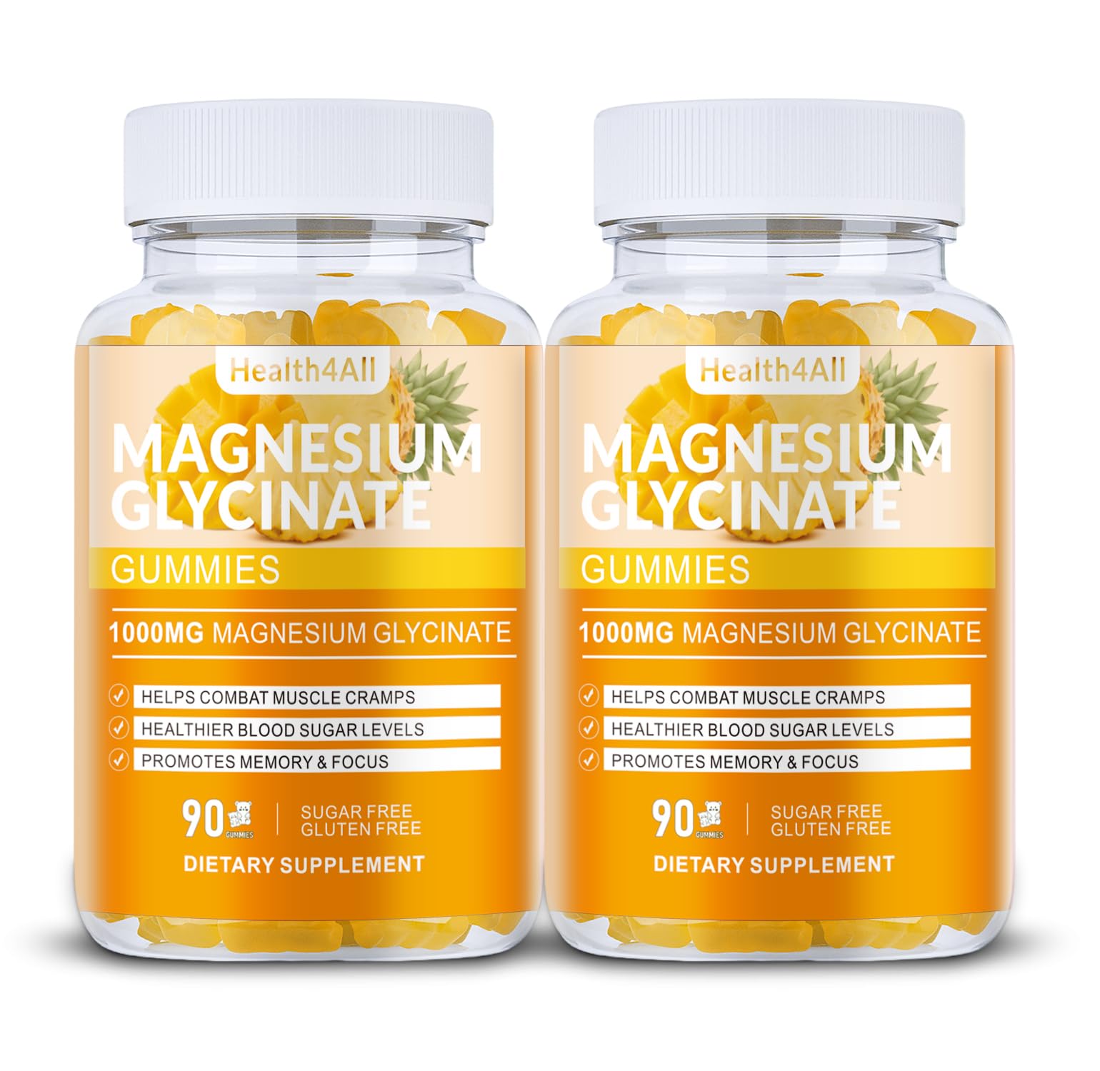 Magnesium Glycinate Gummies 1000mg, High Absorption Sugar Free Magnesium Potassium Supplement for Relaxation, Stress Relief, and Sleep Support for Adults & Kids - 180 Mango Pineapple Gummies Mango Pineapple 180 Count (Pack of 1)