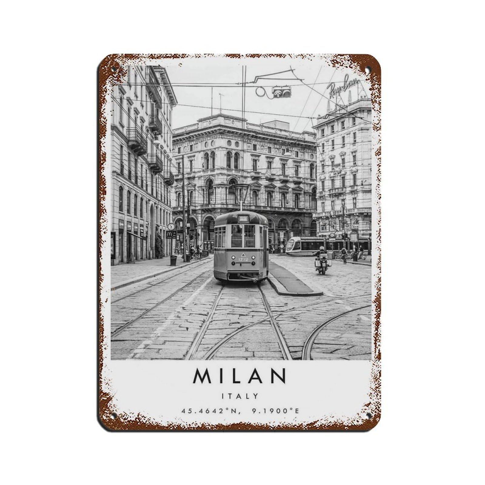 Milan Travel（20） Retro Poster Metal Tin Sign Chic Art Retro Iron Painting Bar People Cave Cafe Family Garage Poster Wall Decoration 12x16inch(30x40cm)