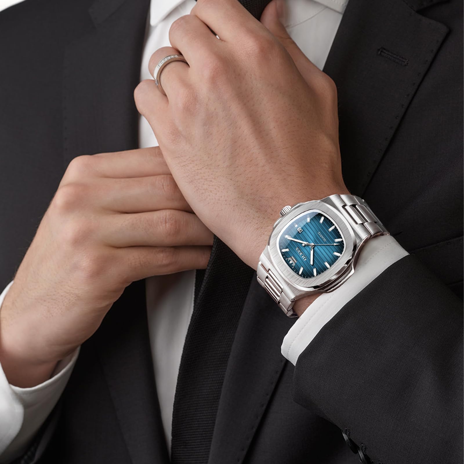 OLEVS Uhren Herren, Groß Wählscheibe Analoger Quarz Herrenuhr, Geschäft Edelstahl Band Wasserdicht Leuchtend Herrenarmbanduhr, Großes Handgelenk Herrenuhr mit Datum