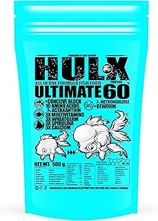 HULX Blue Goldfish Food Sinking Pellets for Big Muscle & Mass Weight Gain, Whey Mixed High Protein 60% Fish Food Growth Fast Formula 600 Gram. 1mm, Healthy, Color Enhancing Clear Water Fish Feed