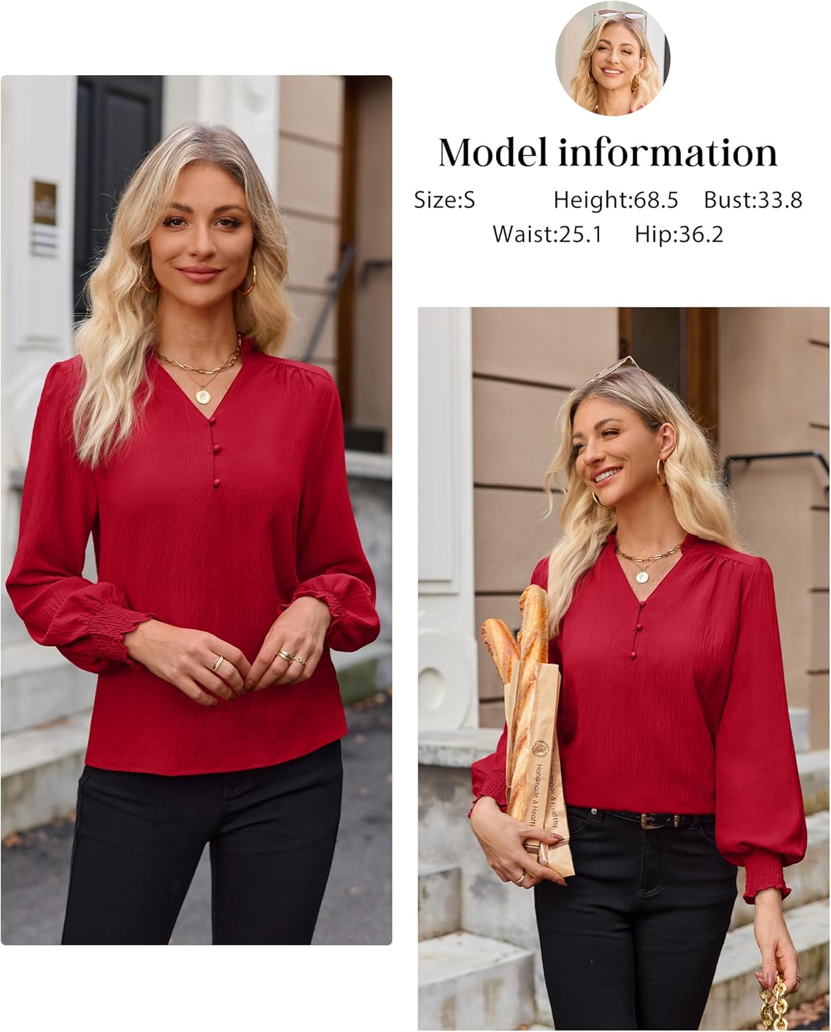 Blouses for Women Dressy Casual Long Sleeve Shirts V Neck Tunic Fall Trendy with Smocked Cuffs Business 2026 Outfits - Image 6