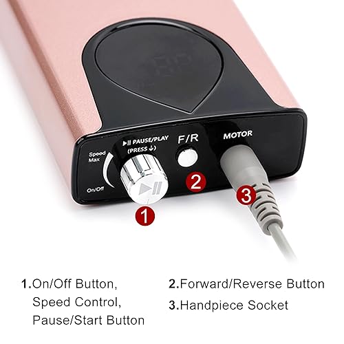 Miniatura 7 de M Max - Taladro de uñas profesional - Lima de uñas con motor sin escobillas 2 en 1 - Carcasa eléctrica, inalámbrica, de aleación de aluminio, 35000