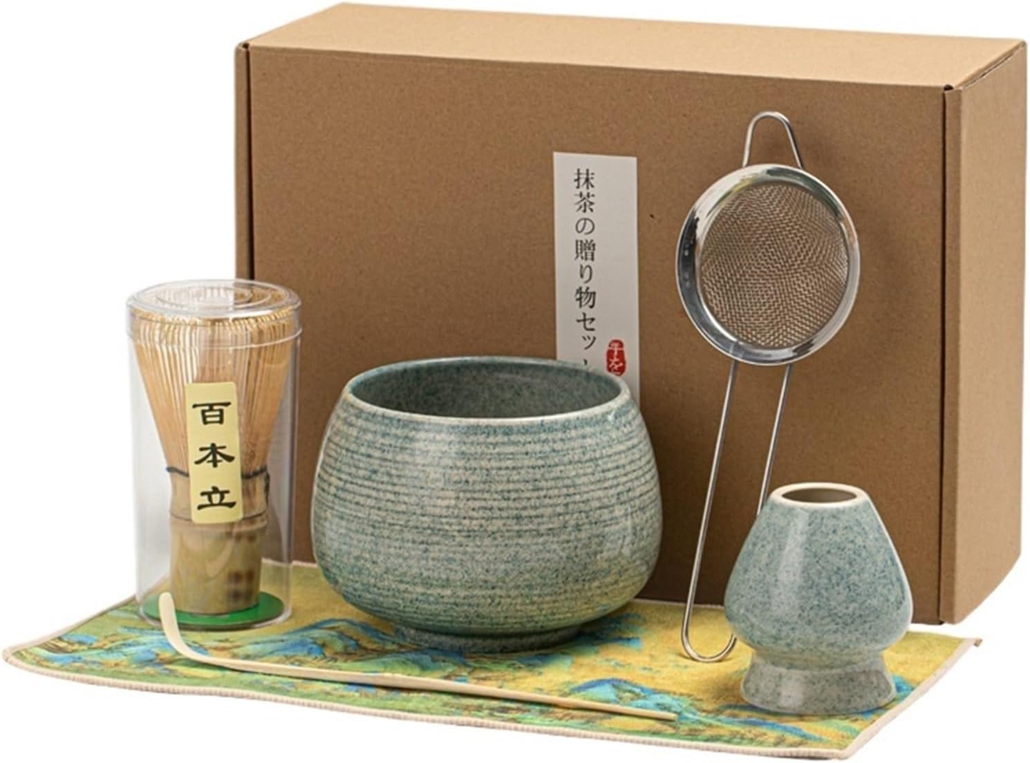 4/6Pc Matcha Set for Beginners Elegant Bamboo Matcha Tea Making Kit with Holder Scoop Sifter for Tea Lovers(6PCS-002)