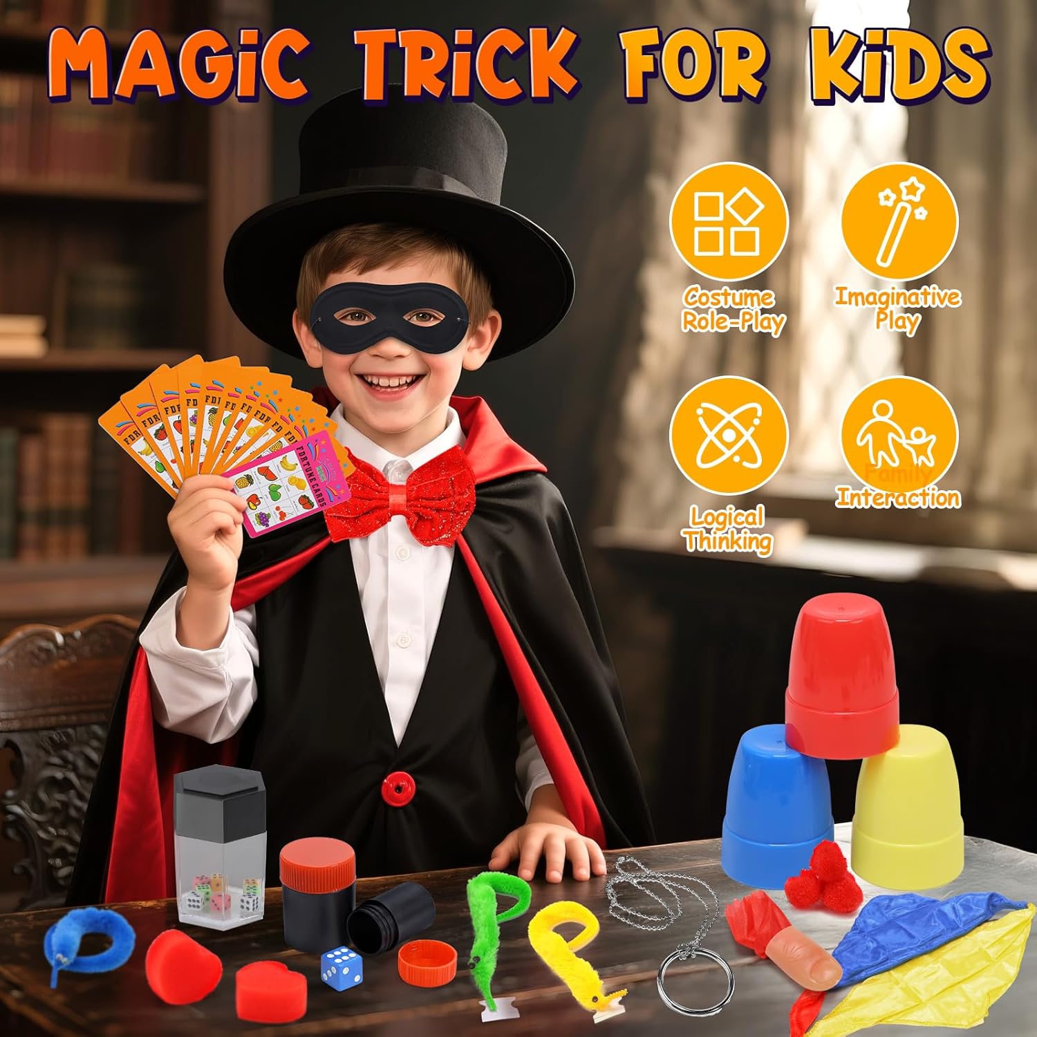 Skirfy Magic Kit,Magician Costume for Pretend Play, Magic Tricks for Kids Age 6-8, Magic Set for Beginners Boys Girls Birthday Gift 6 7 8 9 10 11 12