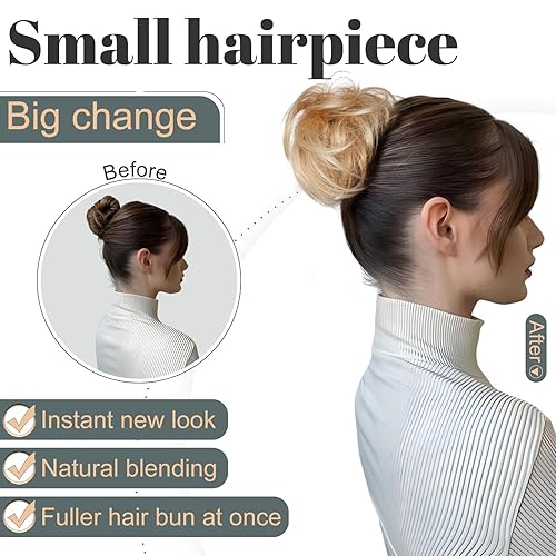 Miniatura 5 de Hairro Moño desordenado para mujer, coleteros de cabello humano real, extensiones de cabello recogido al instante, con banda de goma elástica, 1