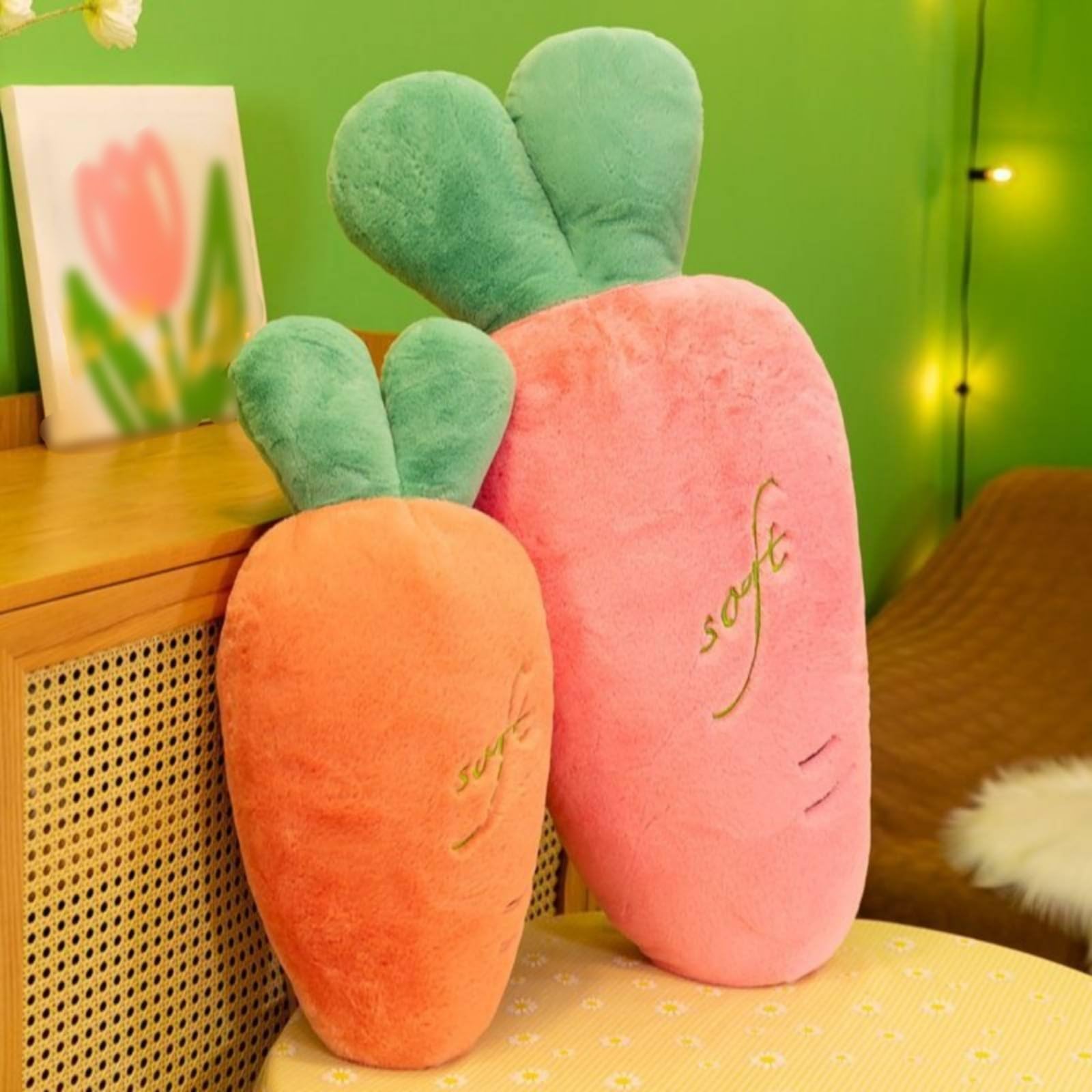 Karotten Plüschtier weich Möhren Schnuffelkissen Geschenkidee Heimdekoration für Kinder, Kinderzimmer, Schlafzimmer, Rosa, 90cm