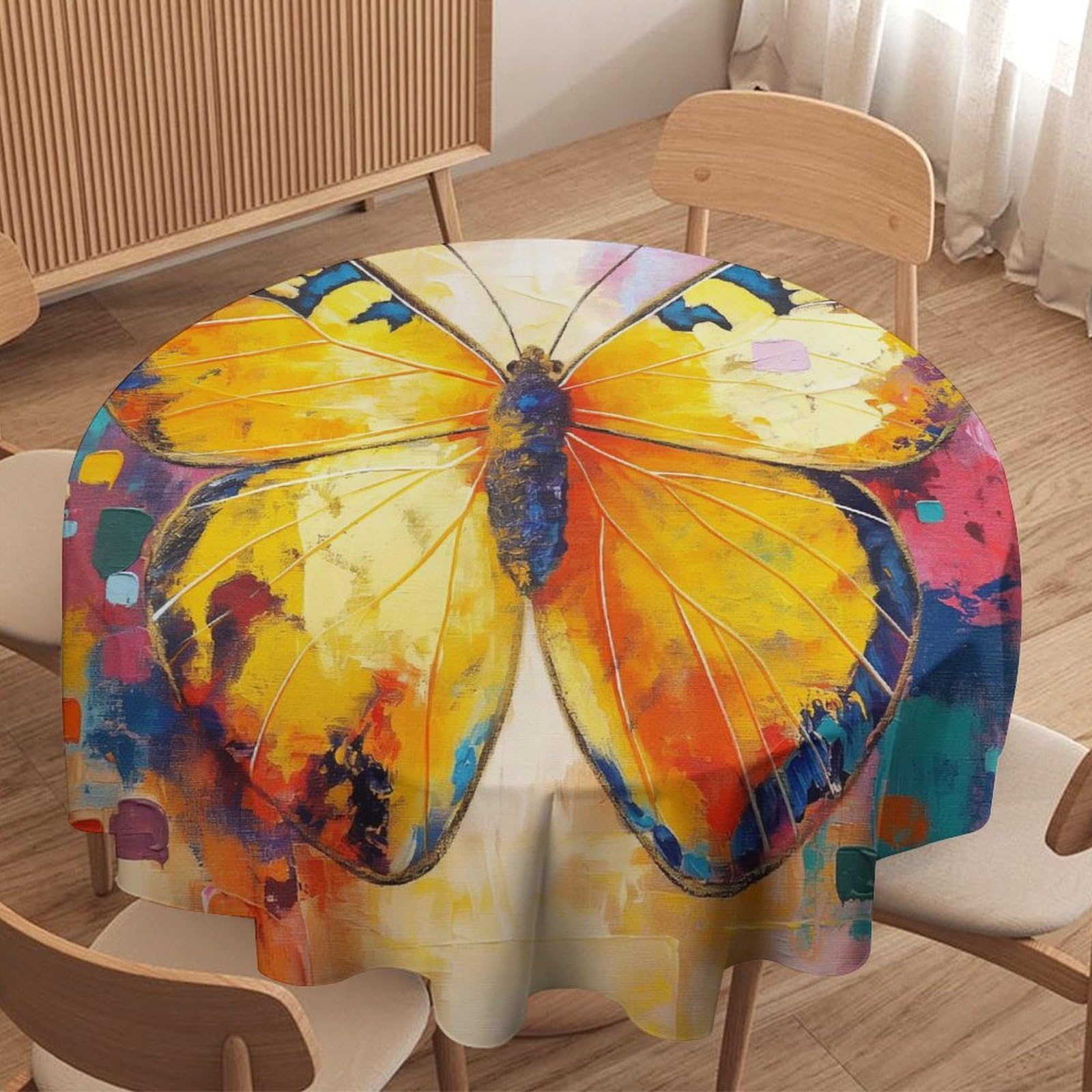 ORDOBO 3D Print Round Tablecloth - Butterfly Pattern Round Countertop Decoration Cover Waterproof Wipeable Dust-Proof For Kitchen Dining Home 127X127Cm