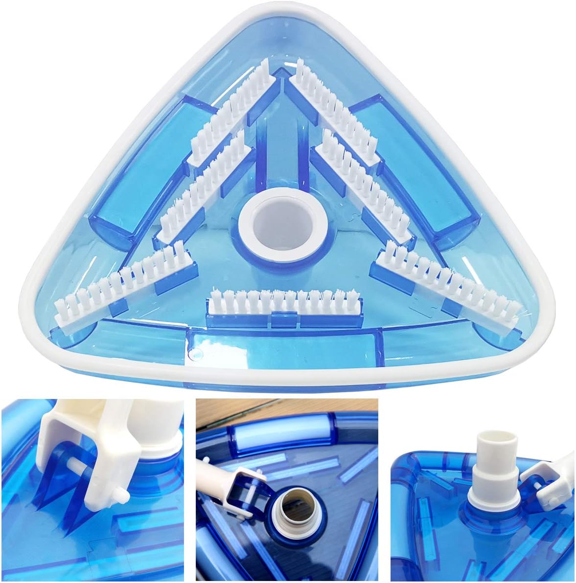 Pool Vacuum Head 11" Triangular Transparent Weighted Vacuum Head with Brush and Handle for Cleaning Swimming Pools Vinyl Pools