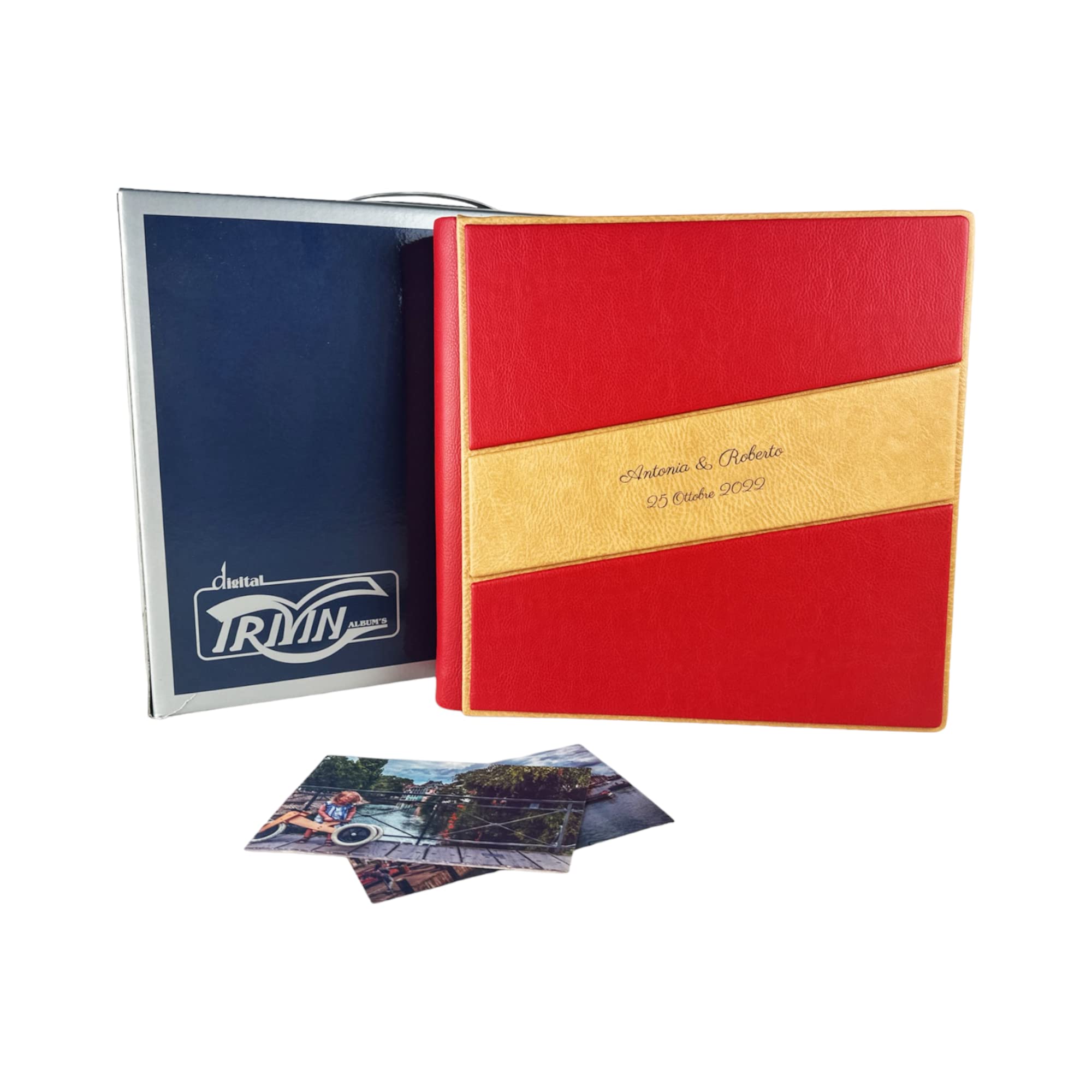TriVin Art -Saturno- Álbum de fotos artesanal de piel sintética, varios tamaños y personalizable con grabado, ideal para cualquier evento. (rojo)
