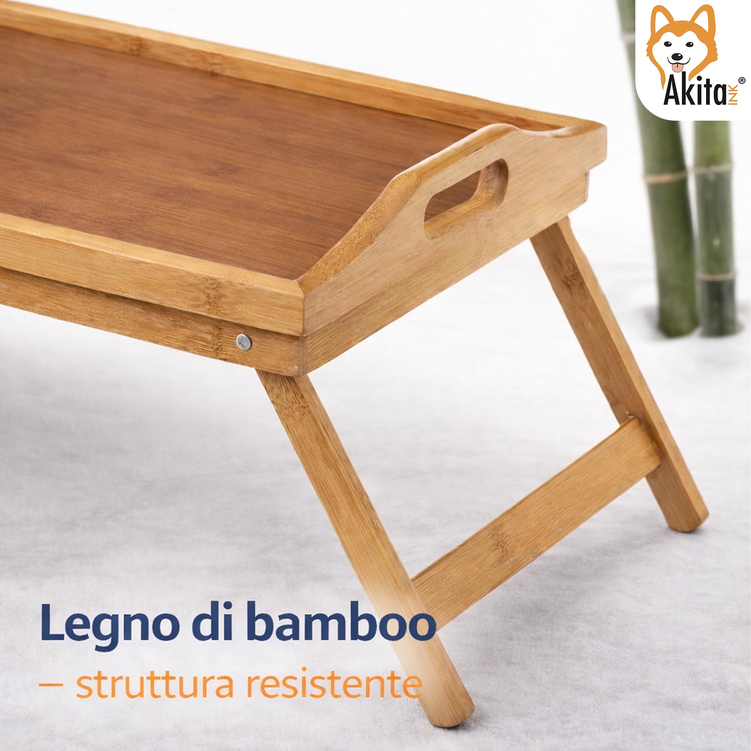 Vassoio Tavolino da Letto Pieghevole in Bamboo 50x30 cm - Tavolino per Colazione con Maniglie, Gambe Richiudibili, Ideale per Letto, Divano e Pc