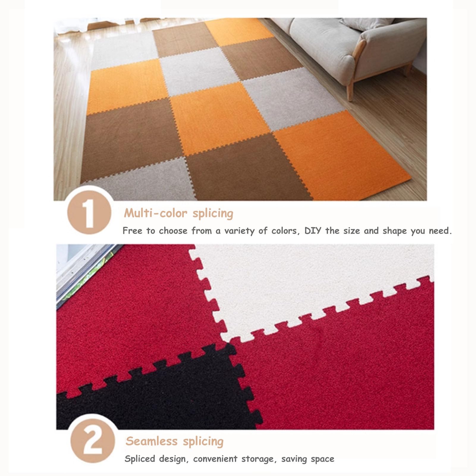 Generisch 12er-Pack ineinandergreifende Schaumstoff-Teppichfliesen, waschbares 12x12 Zoll großes Plüsch-Puzzlematten-Set, weiche Eva-Spielmatte für Kinder, Bodenteppich in Beige, Grau und Hellbraun