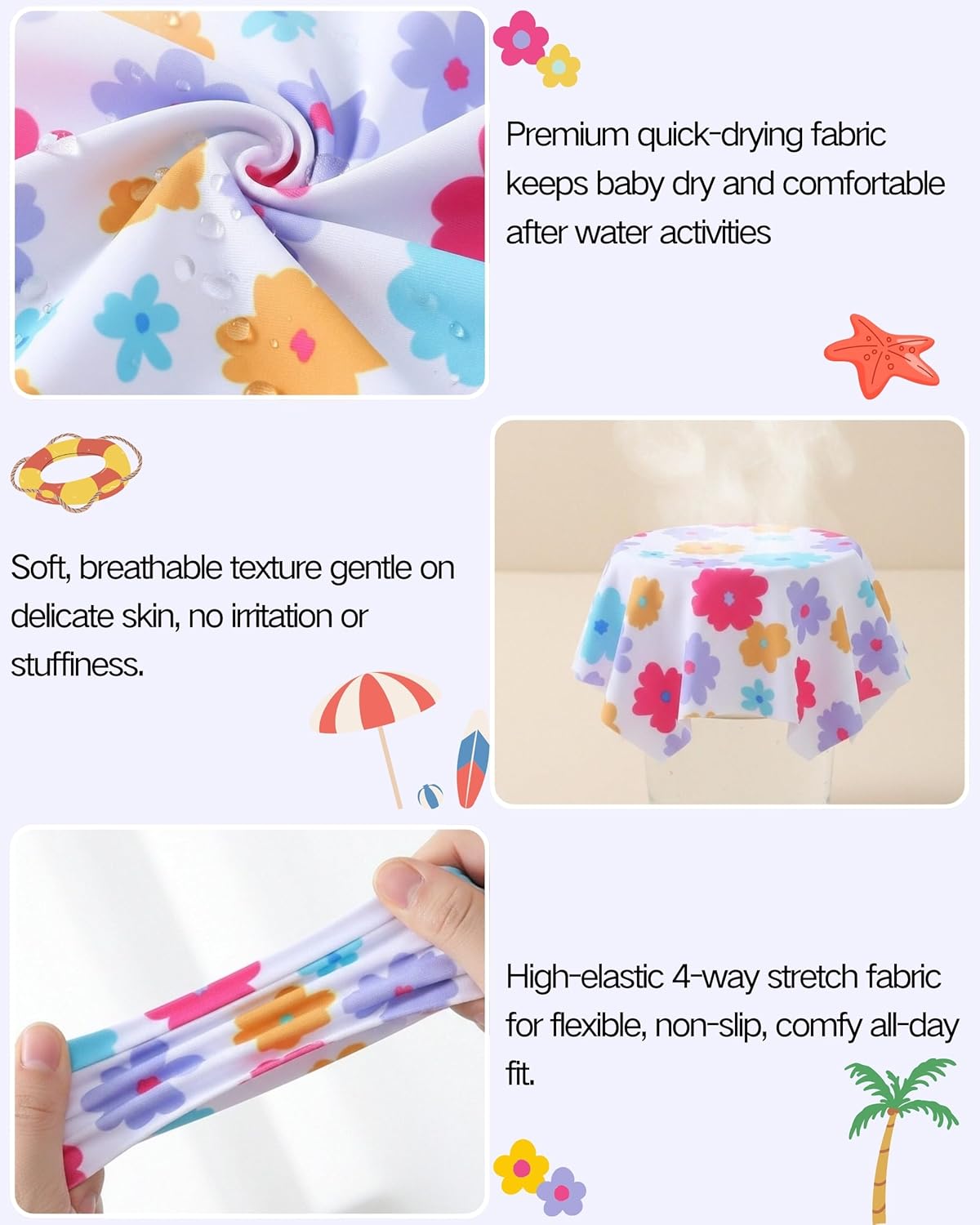 Baby Girl Swimsuit Summer One-Piece Infant Bathing Suit with Hat Long Sleeve Ruffle Zipper Rash Guard Beach Swimwear - Image 5