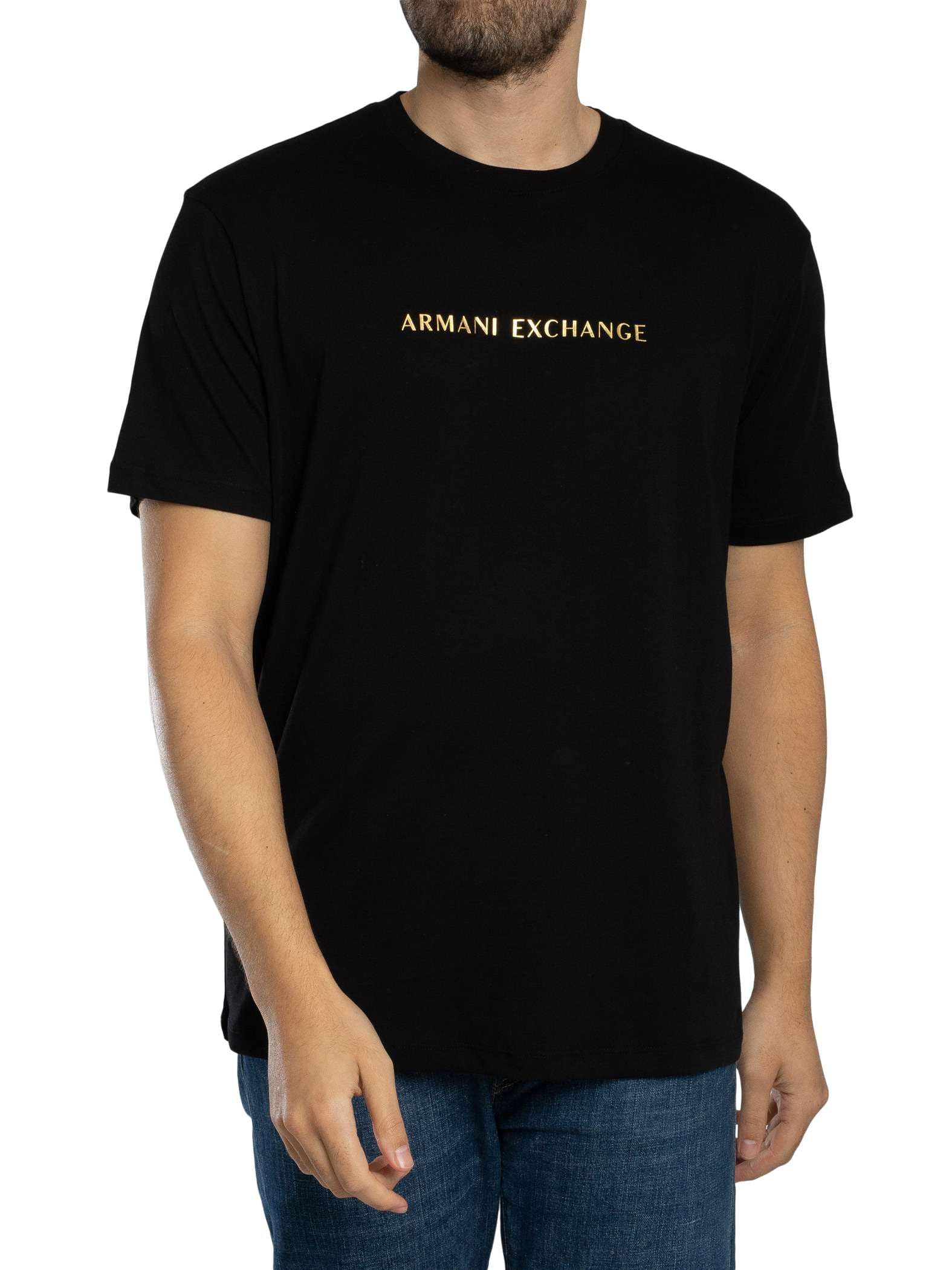Armani Exchange Men's Black/Gold Centre Logo T-Shirt, S