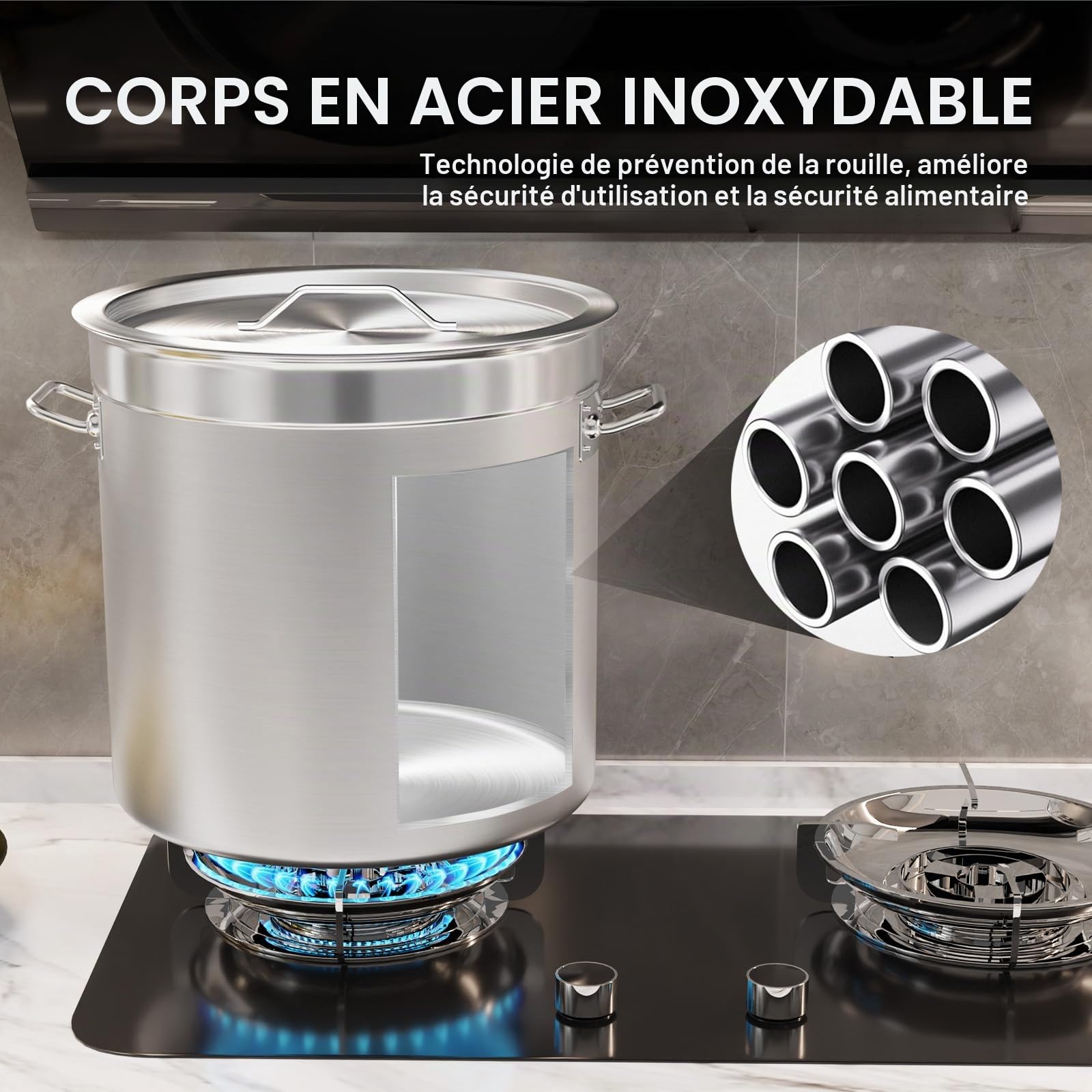 Taimiko Marmite Traiteur en Acier INOX Ø40cm Chef Traiteur Hauteur de 40cm avec Couvercle (50L)