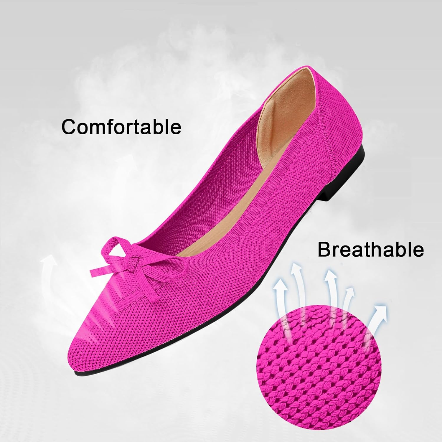 Women's Flats Pointed Toe Bow Knit Ballet Shoes Comfortable Dressy Mesh Slip On Flat - Image 4