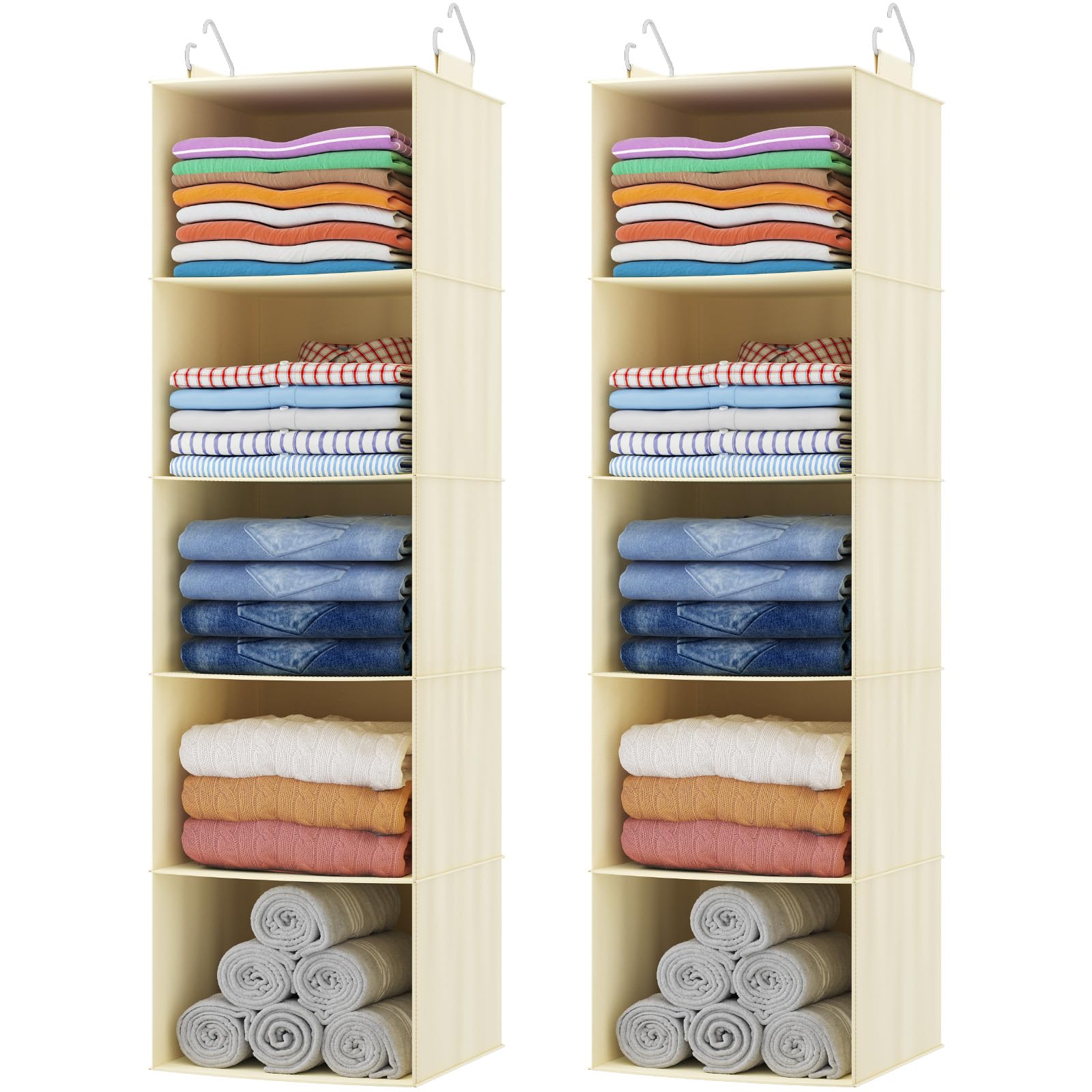 Lifewit Hanging Wardrobe Storage Organiser for Clothes 5 Tier 2 Pack