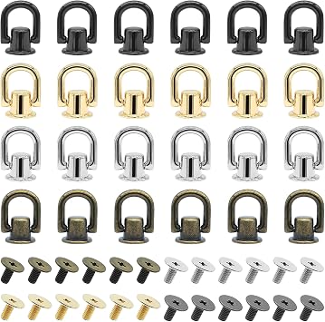 24Pcs D Ring Stud Screw,180  Rotatable Brass Rivet Button 4 Colors