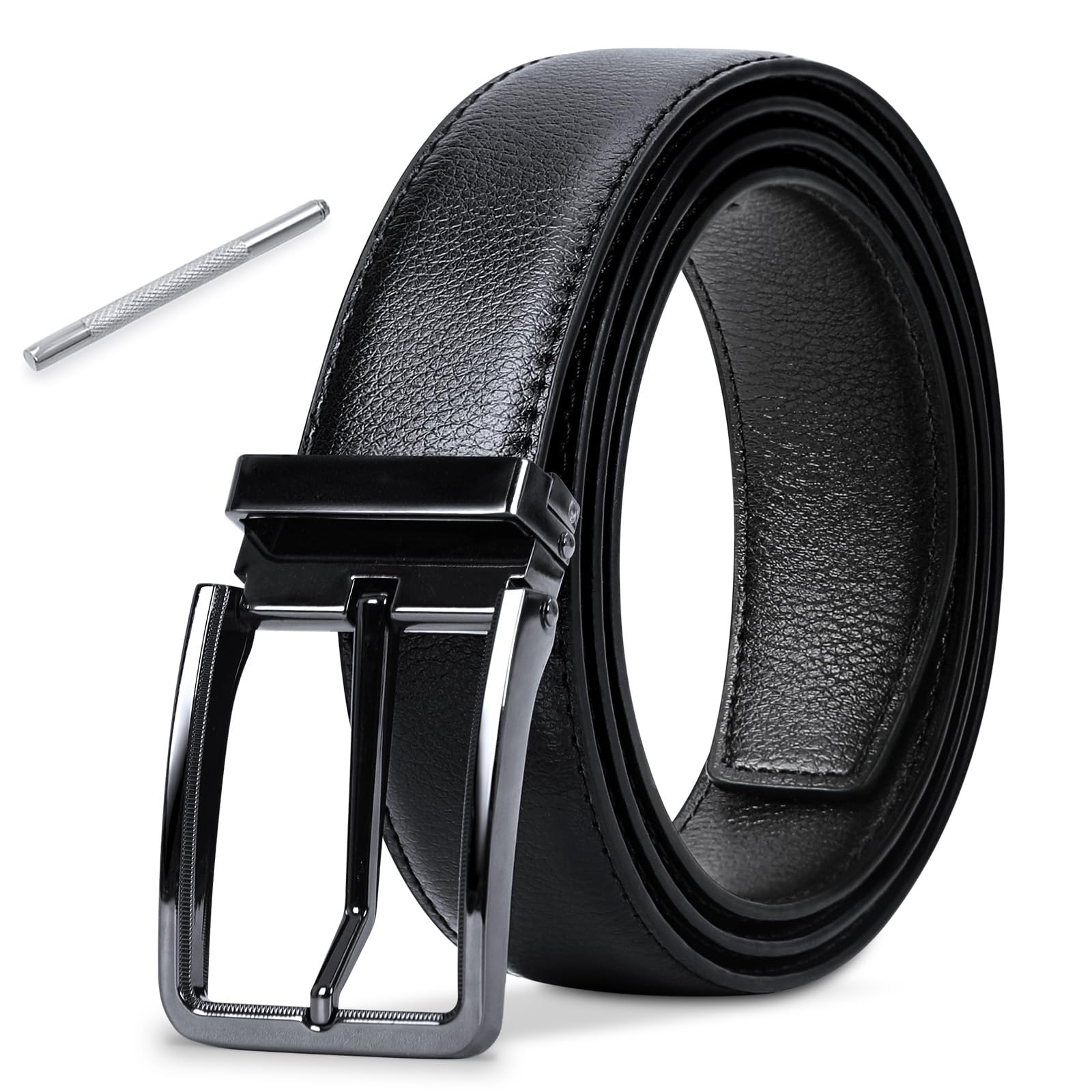 【50%OFF】【499円】 NEWHEY メンズ 牛本革 両面使用可能 穴あけパンチ・箱付き ビジネスベルト