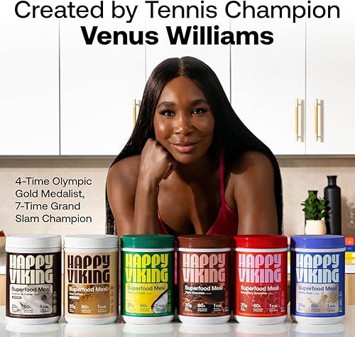 Miniatura 14 de Happy Viking Proteína de fresa + superalimentos en polvo, creado por Venus Williams, 0.71 oz de proteína, bajo en carbohidratos, ceto, vegano, sin