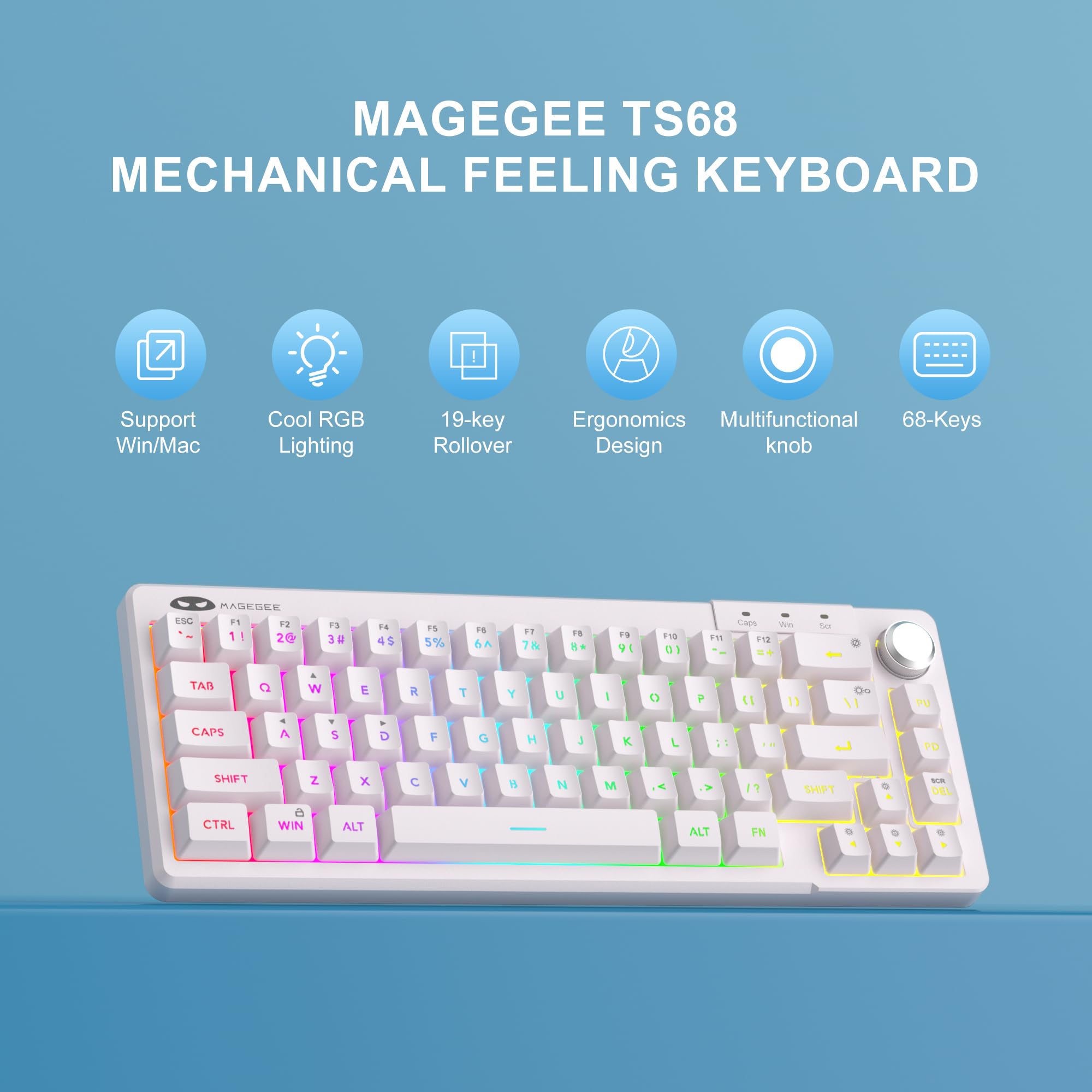 MageGee Mini 60% Gaming Keyboard, RGB Backlit Ultra-Compact Keyboard, TS68 Ergonomic Waterproof Mechanical Feeling Office Computer Keyboards for PC, MAC, PS4, Xbox ONE Gamer view 2
