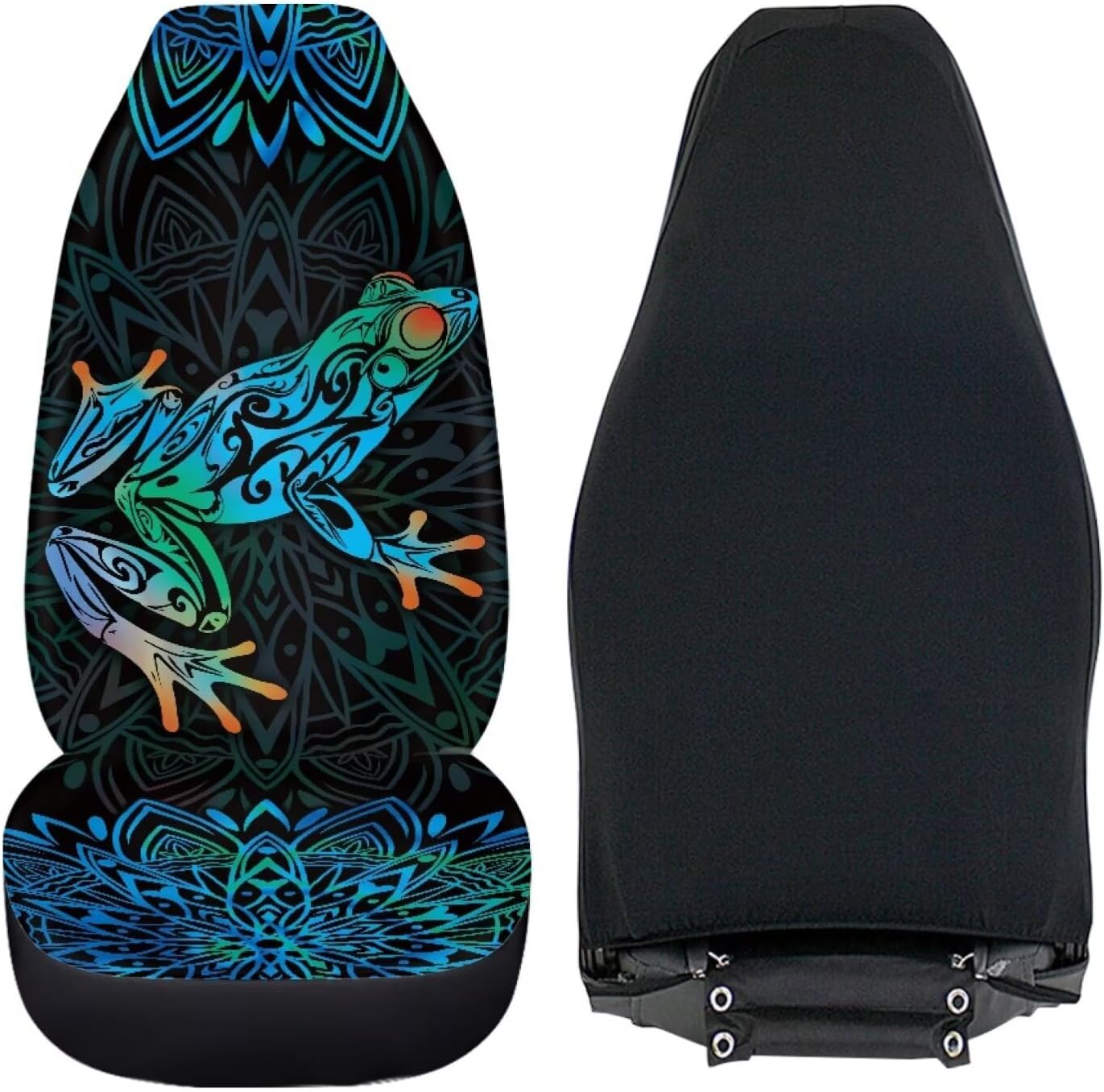 Boho Mandala Print Car Seat Covers Frog Print Auto Seat Cover for Women Men, 2 Pcs Car Seat Covers Front Seats Non Slip Vehicle Accessories Universal Fit Most Vehicles, Blue