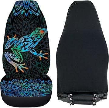 Boho Mandala Print Car Seat Covers Frog Print Auto Seat Cover for Women Men, 2 Pcs Car Seat Covers Front Seats Non Slip Vehicle Accessories Universal Fit Most Vehicles, Blue