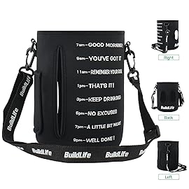 QuiFit 1 Gallon Water Bottle - with Straw & Motivational Time Marker Leak-Proof BPA Free Reusable Gym Sports Outdoor Large(128OZ) Capacity Water Jug(Gray/Black with Sleeve,1 Gallon)