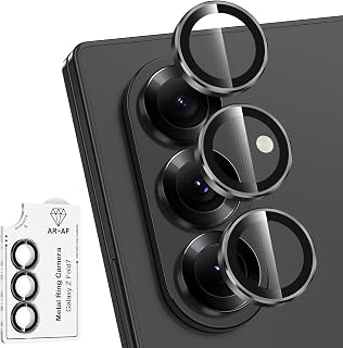 for Samsung Galaxy Z Fold 7 Camera Lens Protector, Individual Metal Ring Tempered Glass Lens Cover, [Strong Adsorption] Scratch Resistant Ultra-Thin HD Clear Lens Cover, 1 Set-Black Ring