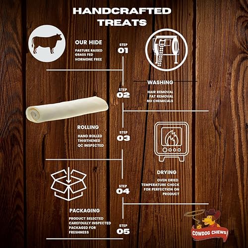 Miniatura 7 de Cowdog Chews Rollo de piel cruda de 5 a 6 pulgadas Golosina para masticar perros, 100% natural de origen natural de ganado alimentado con pasto
