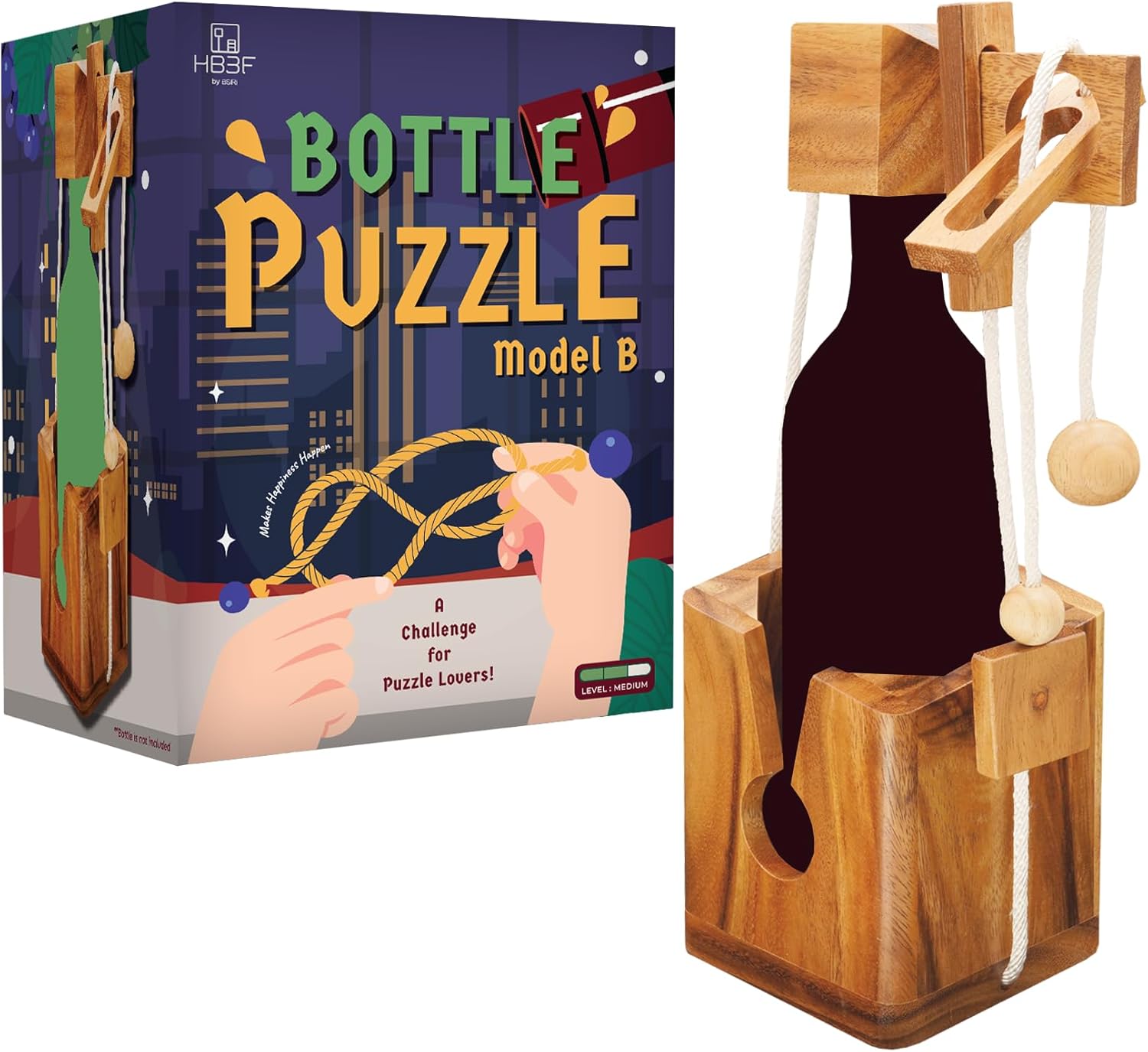 BSIRI Bottle Puzzle - Challenging 3D Wooden Bottle Holder and Bottle Lock Puzzle Games for Adults. Functional Bottle Storage, Ideal Bottle Lover Gifts, Fun Gifts, Game Night and Rustic Room Decor