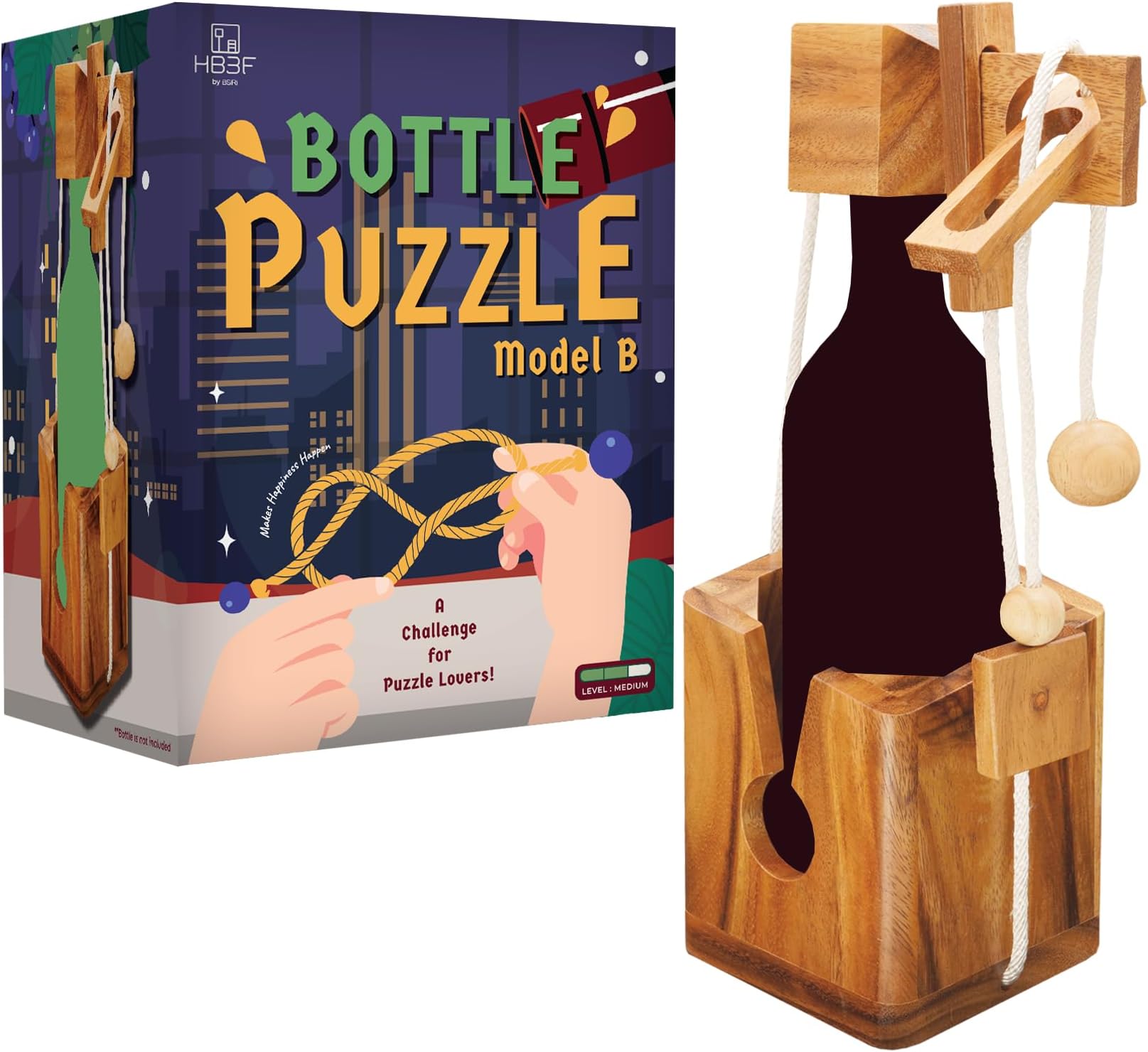 BSIRI Think for Wooden Bottle Puzzle Lock Adult Game Functional Holder Brain Teaser Gift Unique Stick in Bottles Puzzles Unlock Games for Parties Night White Elephant Secret Santa Rustic Room Decor