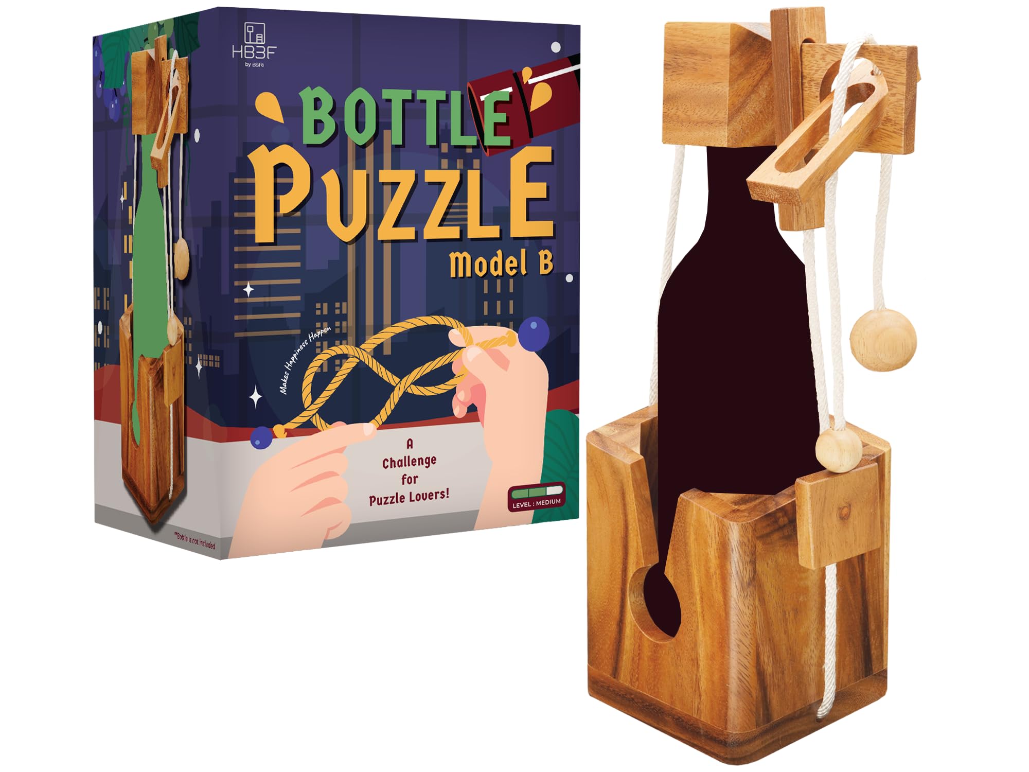 BSIRI Think for Wooden Bottle Puzzle Lock Adult Game Functional Holder Brain Teaser Gift Unique Stick in Bottles Puzzles Unlock Games for Parties Night White Elephant Secret Santa Rustic Room Decor